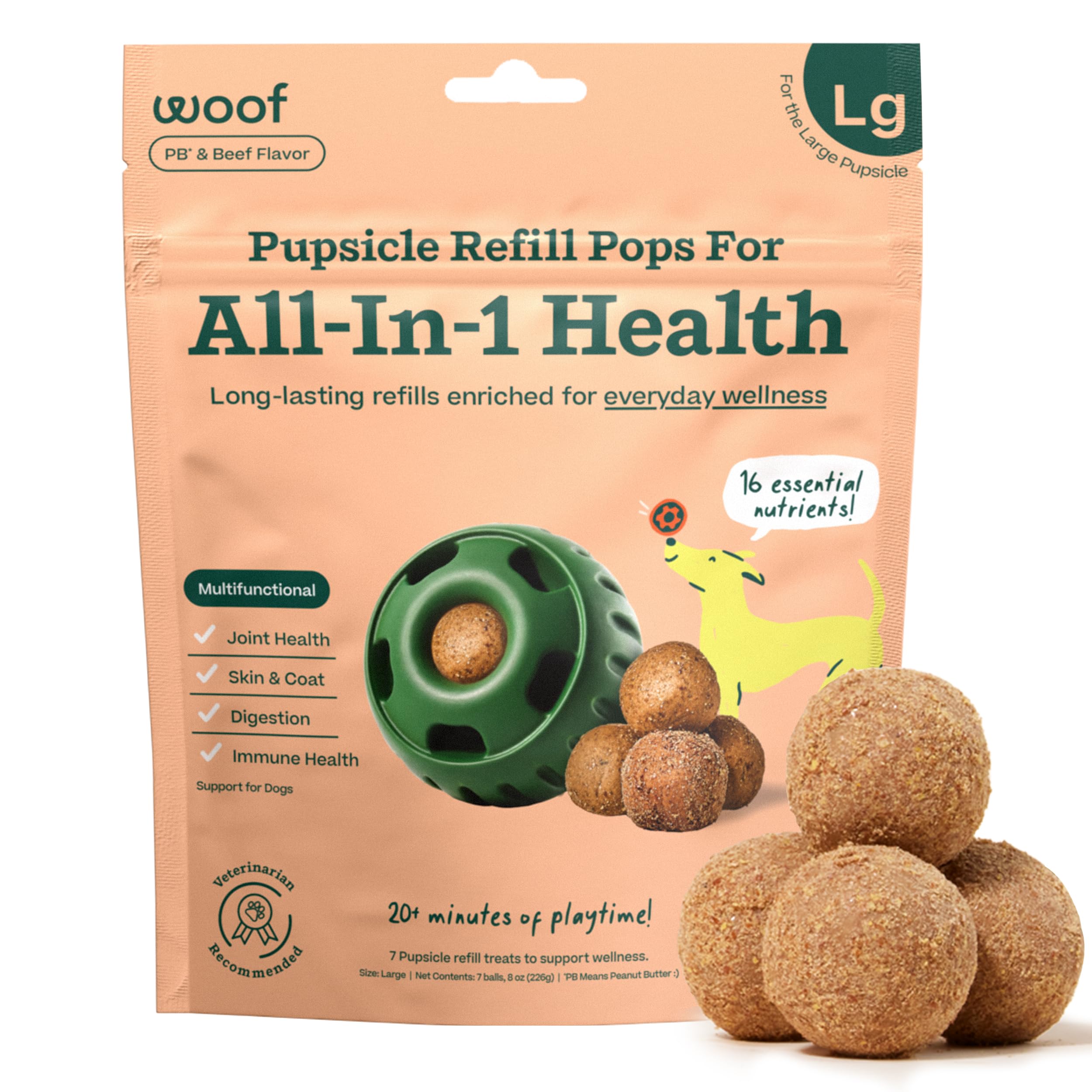 WOOF Pupsicle Refill Pops for All-in-1 Health - Long-Lasting Multivitamin Refills for The Pupsicle Toy - with Vitamins A, B, D, 