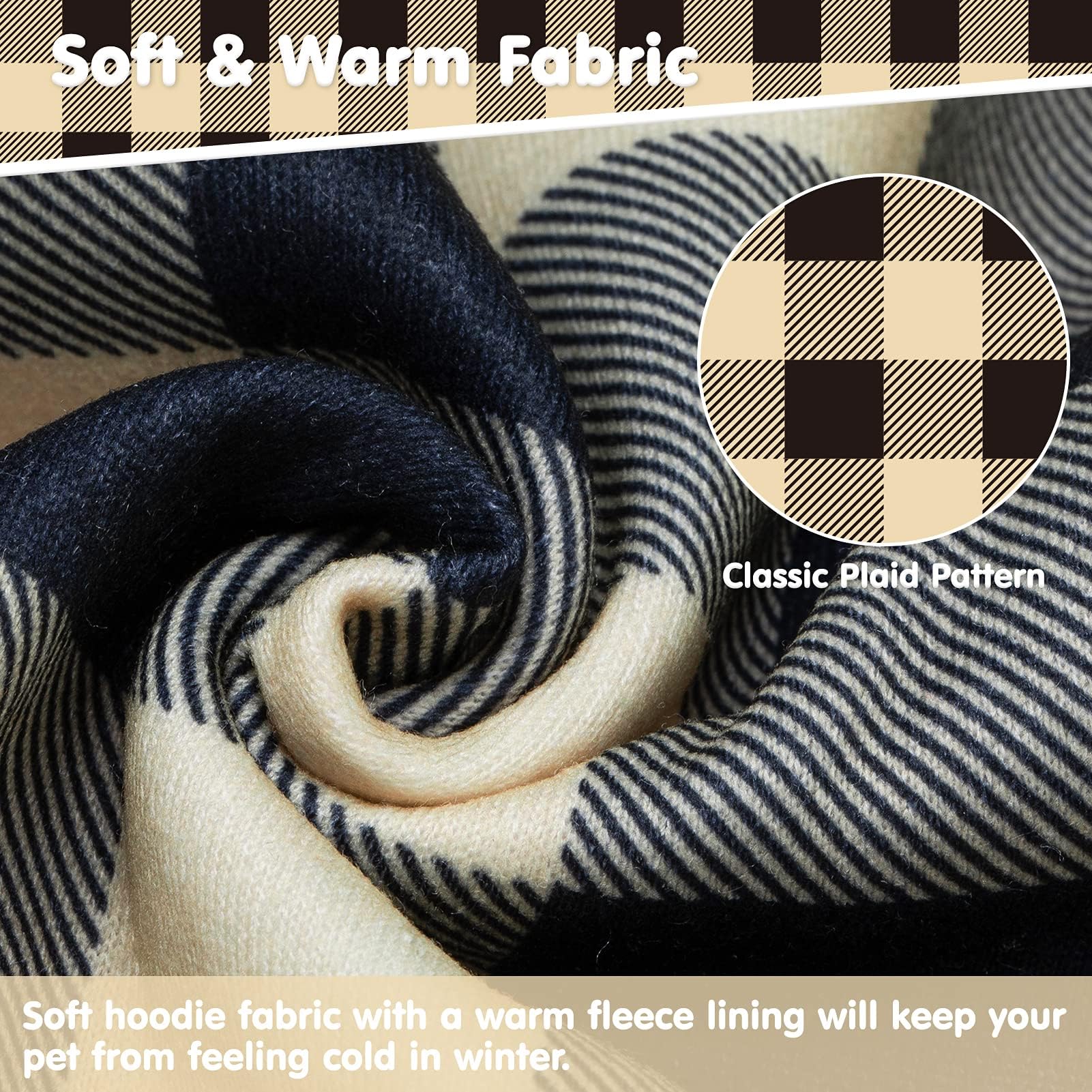 Plaid Dog Hoodie Pet Clothes Sweaters With Hat Beige Large (Pack Of 1)