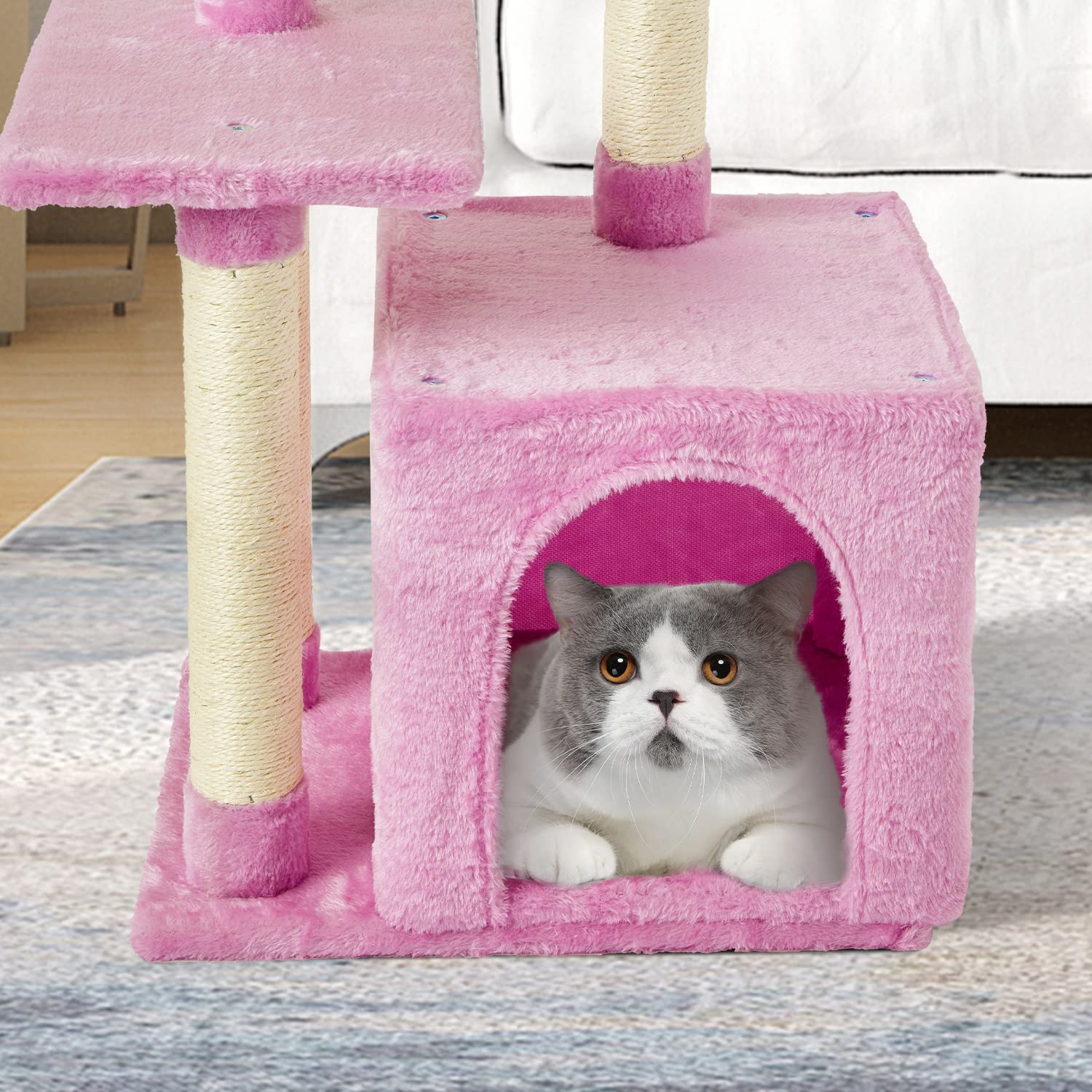 Fish&Nap Cute Cat Tree Kitten Cat Tower For Indoor Cat Condo Sisal Scratching Posts With Jump Platform Cat Furniture Activity Center Play House Pink