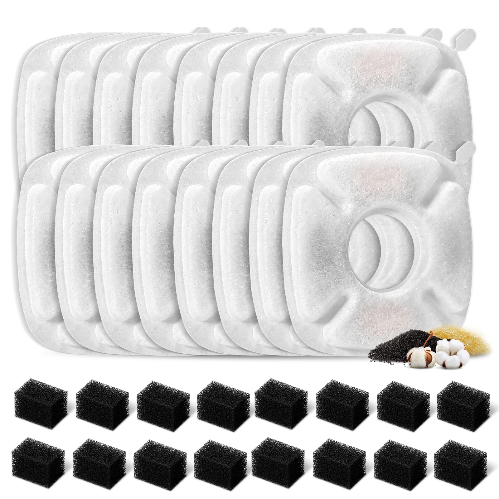32 Pcs Cat Water Fountain Replacement Filters- 16 Pack Cat Fountain Filters With 16 Pack Pre-Filter Sponges, Pet Fountain Filter