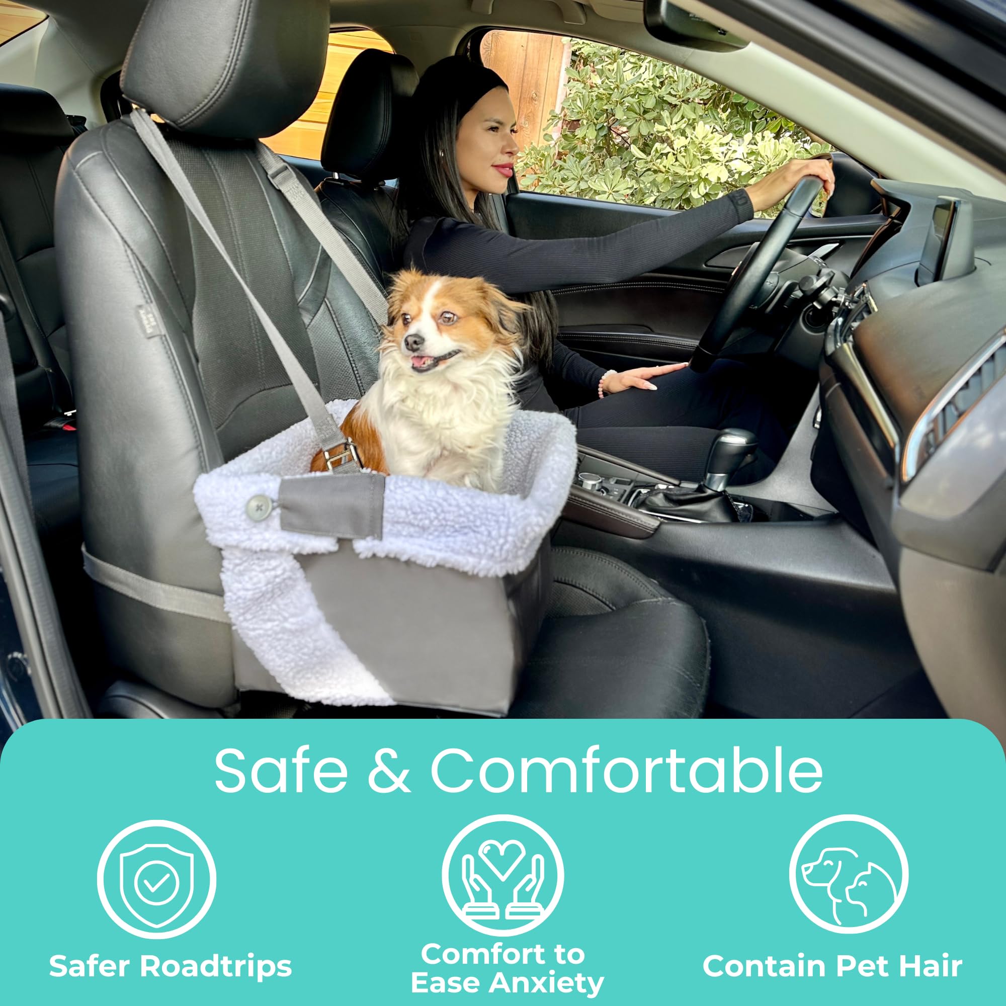 Dog Car Seat For Small Dogs - Grey Dog Booster Seat- Washable, Adjustable And Collapsible Pet Travel Carrier Bed- Includes Safet