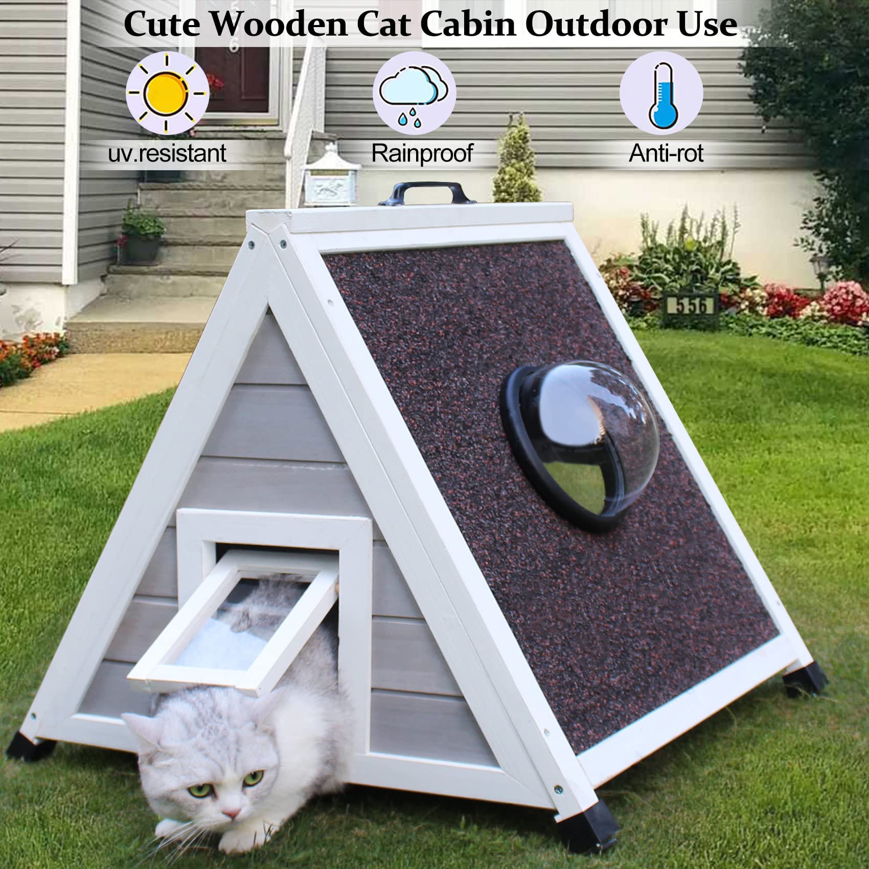 Deblue Weatherproof Outdoor Feral Cat House, Feral Cat House With Escape Door And Clear Window, Small Animal House And Habitats-