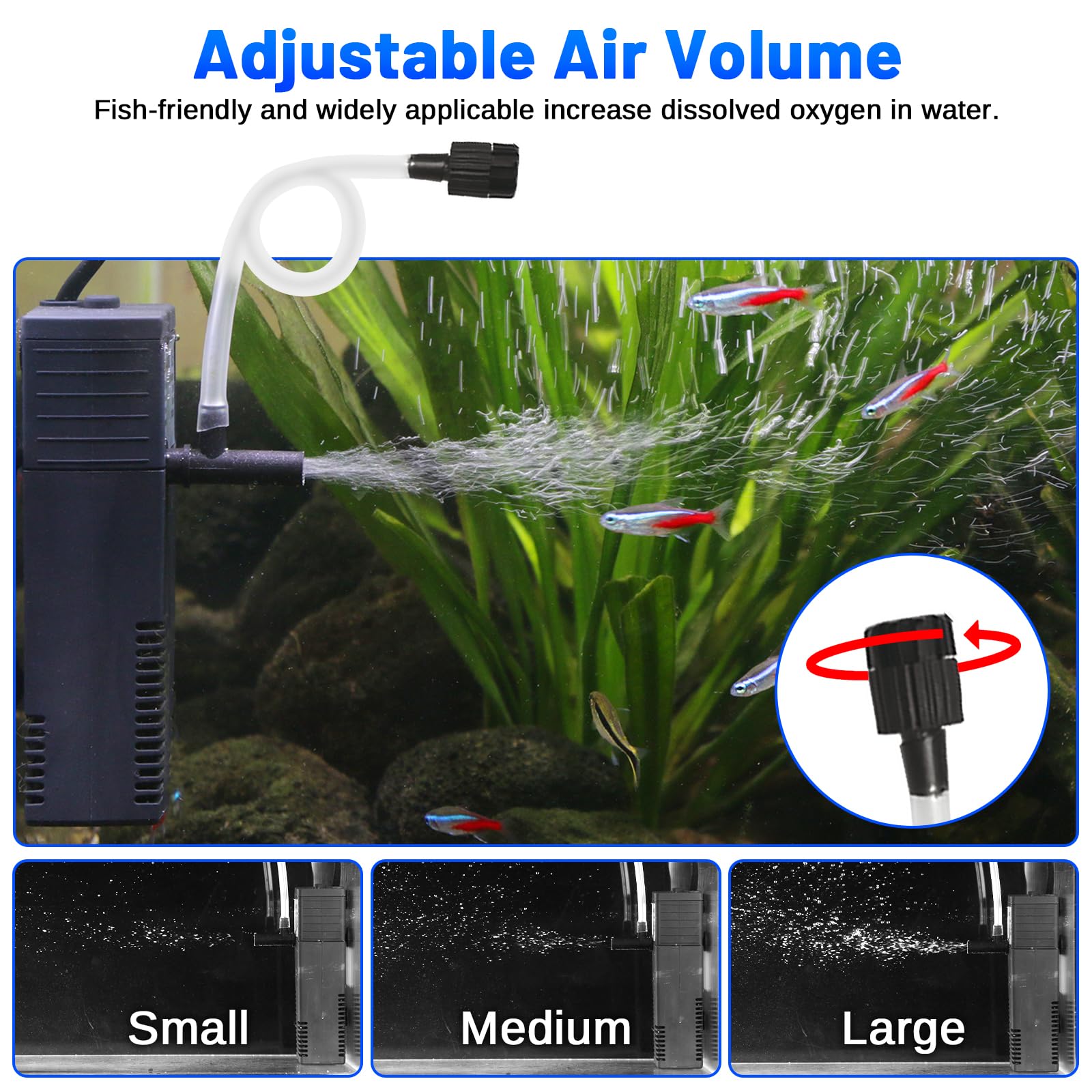Aquarium Filter Small Betta Fish Tank Filter For 2-15 Gallon Silent 4-In-1 Adjustable Air Flow Fish Turtle Shrimp Tank Filter Su