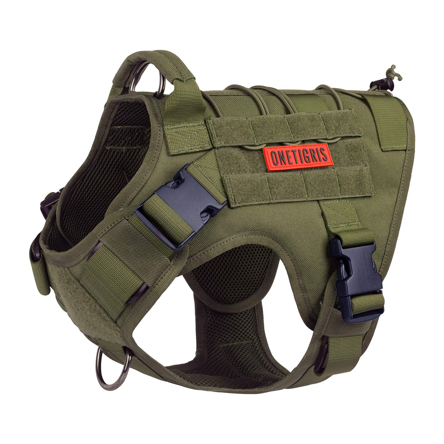 OneTigris Dog Harness, Tactical Dog Harness No-Pull Breathable Adjustable Pet Vest with Handle for Outdoor Walking(Ranger Green,