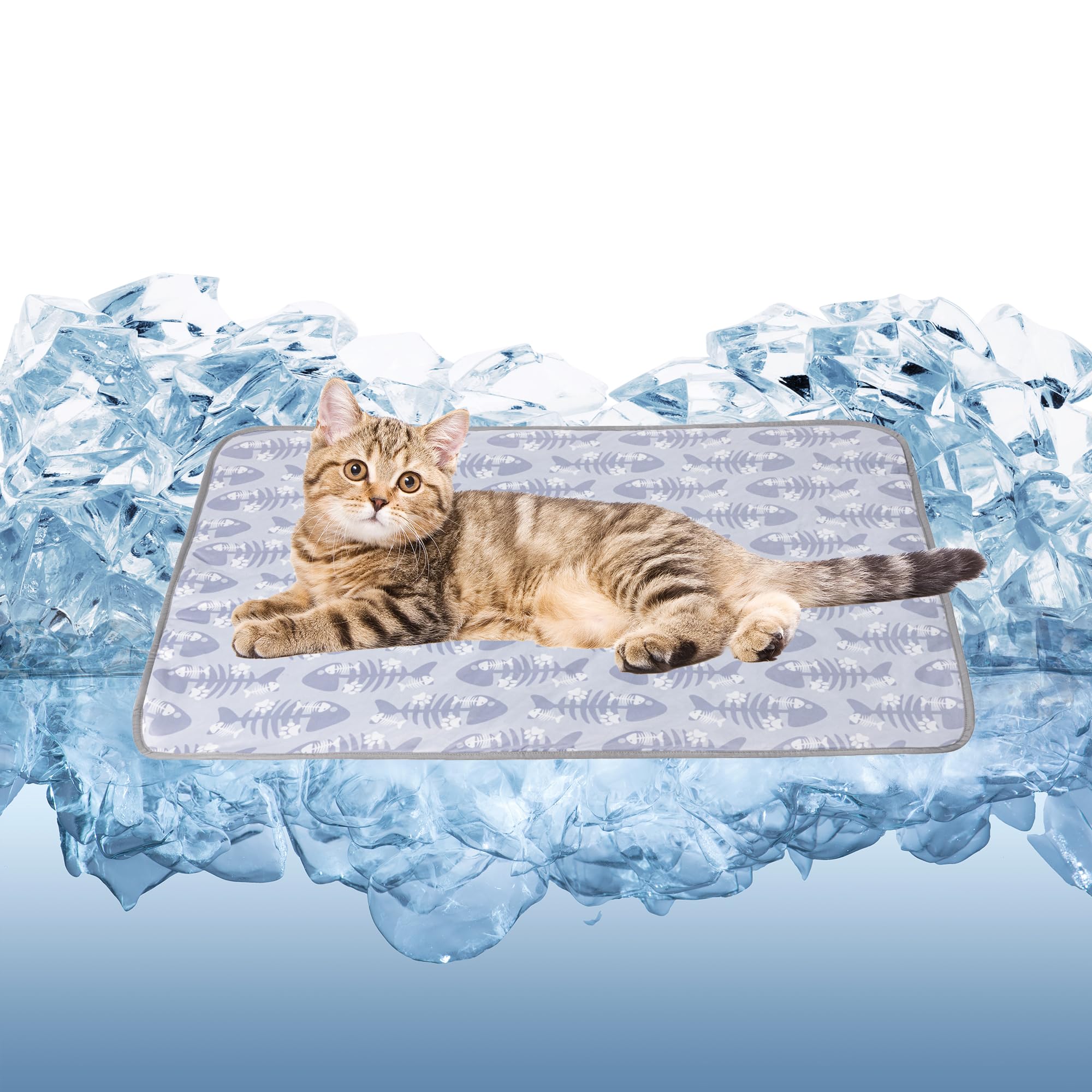 Delifur Cat Cooling Mat- Pet Cooling Mat Outdoor For Dogs Self Cooling Pad For Kitten Cat Puppy Machine Washable (Small, Grey Fi