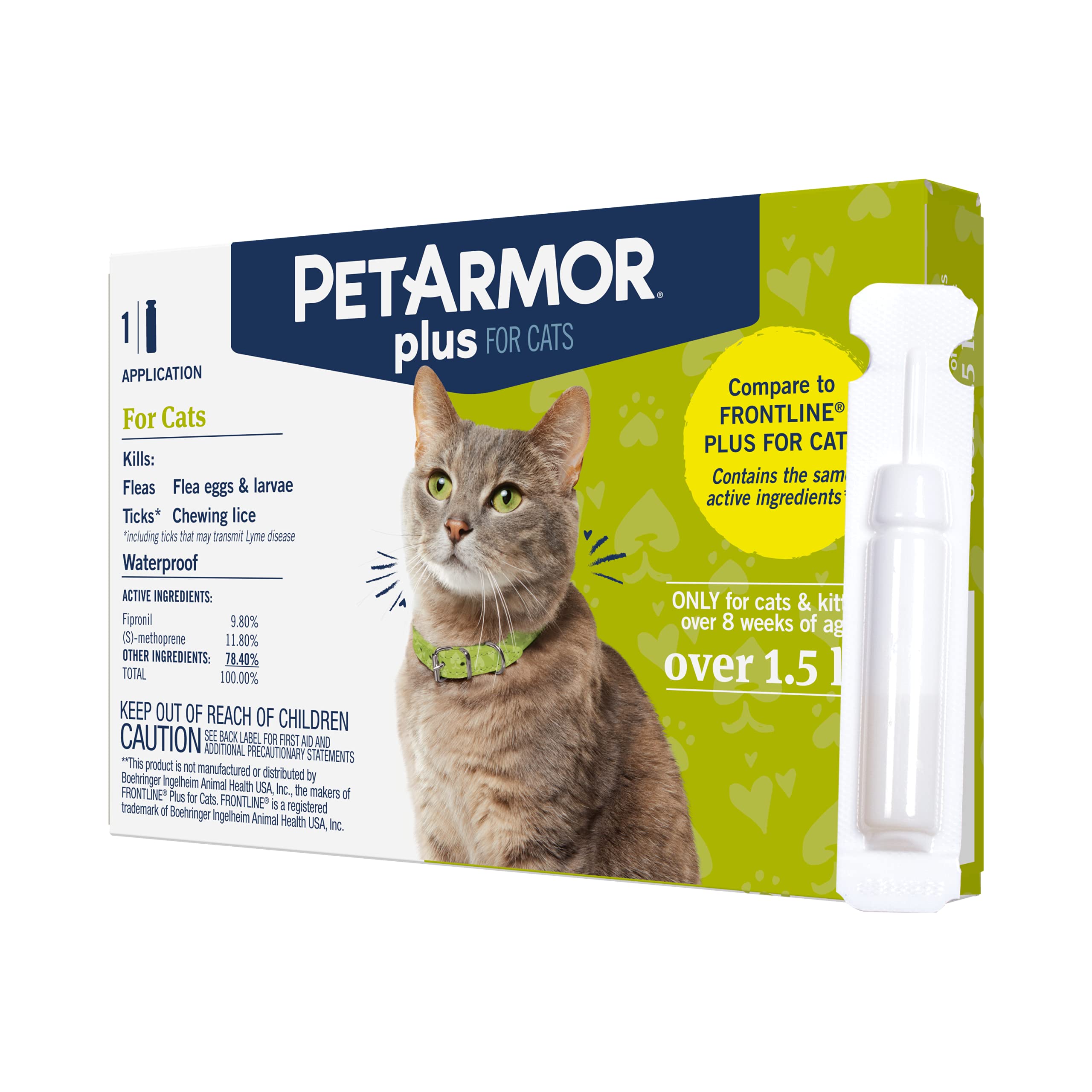 Petarmor Plus Flea & Tick Prevention For Cats Over 1.5 Lbs, Waterproof Topical, Fast Acting & Long Lasting, Compare To Leading B