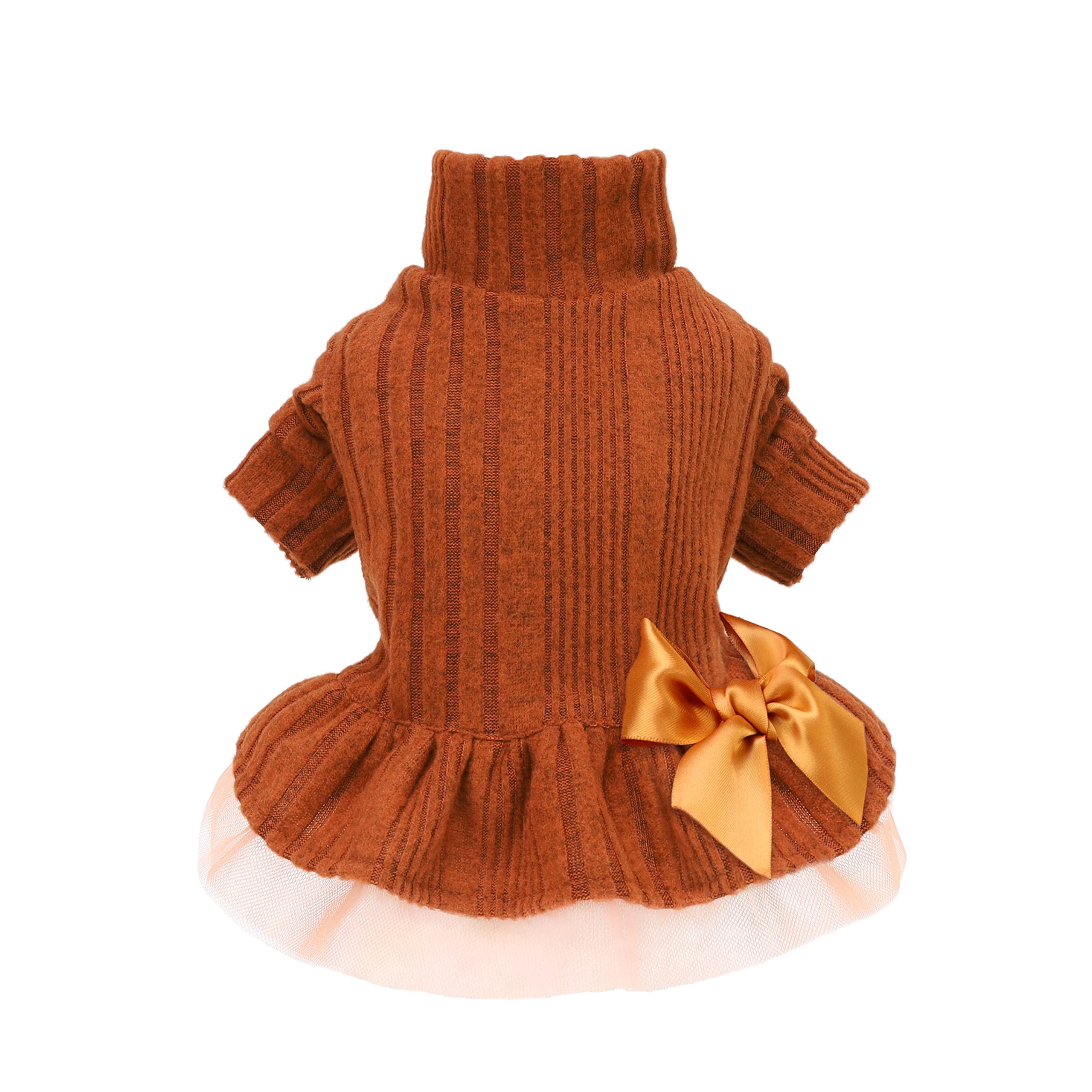 Fitwarm Knitted Dog Tulle Sweater Dress, Dog Winter Clothes For Small Dogs Girl, Cat Apparel, Orange, Xs