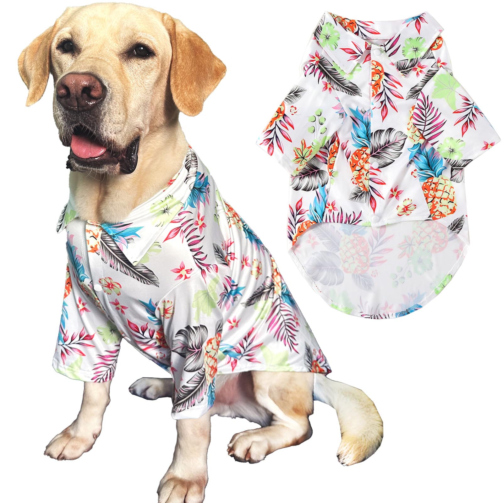 Hawaii Shirt White Fruits Prints Polo T-Shirts Breathable Cool Beach Style Summer Dog Clothes For Large Dogs Boys And Girls (3X-