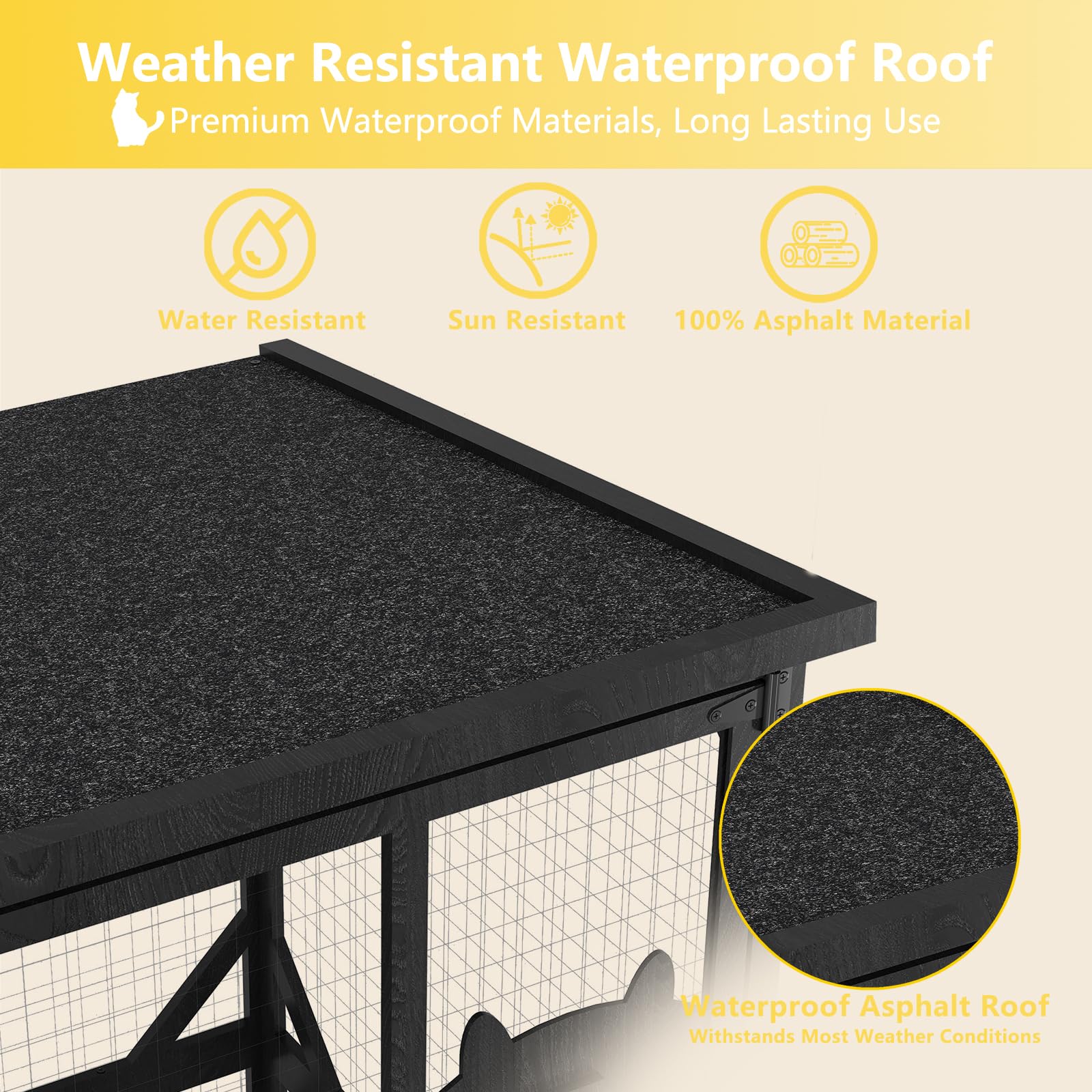 Roomtec Catio Outdoor Enclosure With Roof - 71'' Height Wooden House, Large Cage With 3 Jumping Platforms And 1 Napping House Fo