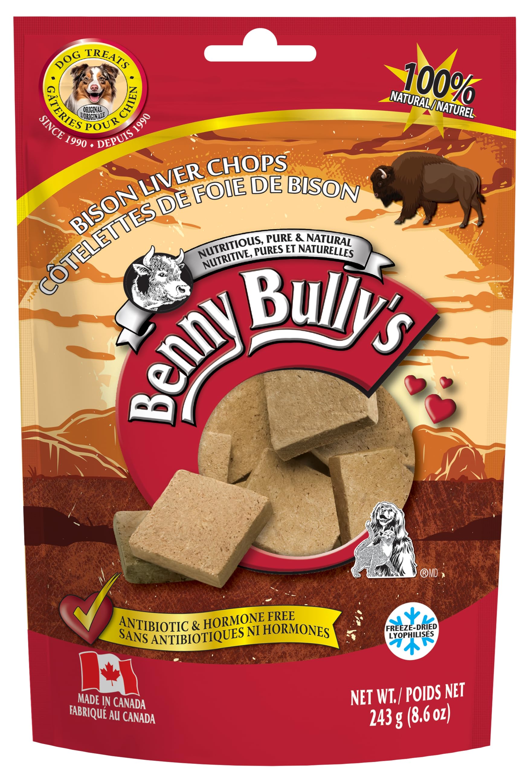 Benny Bullys Bison Liver Chops Dog Treats - 243g/ 8.6oz