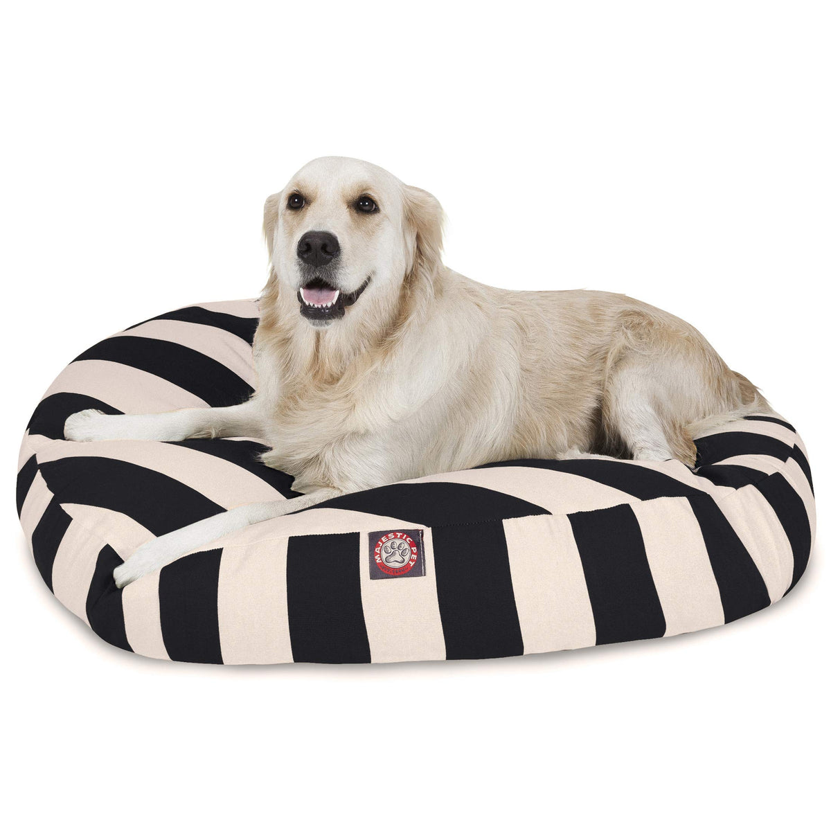 Black Vertical Stripe Large Round Indoor Outdoor Pet Dog Bed With Removable Washable Cover By Majestic Pet Products