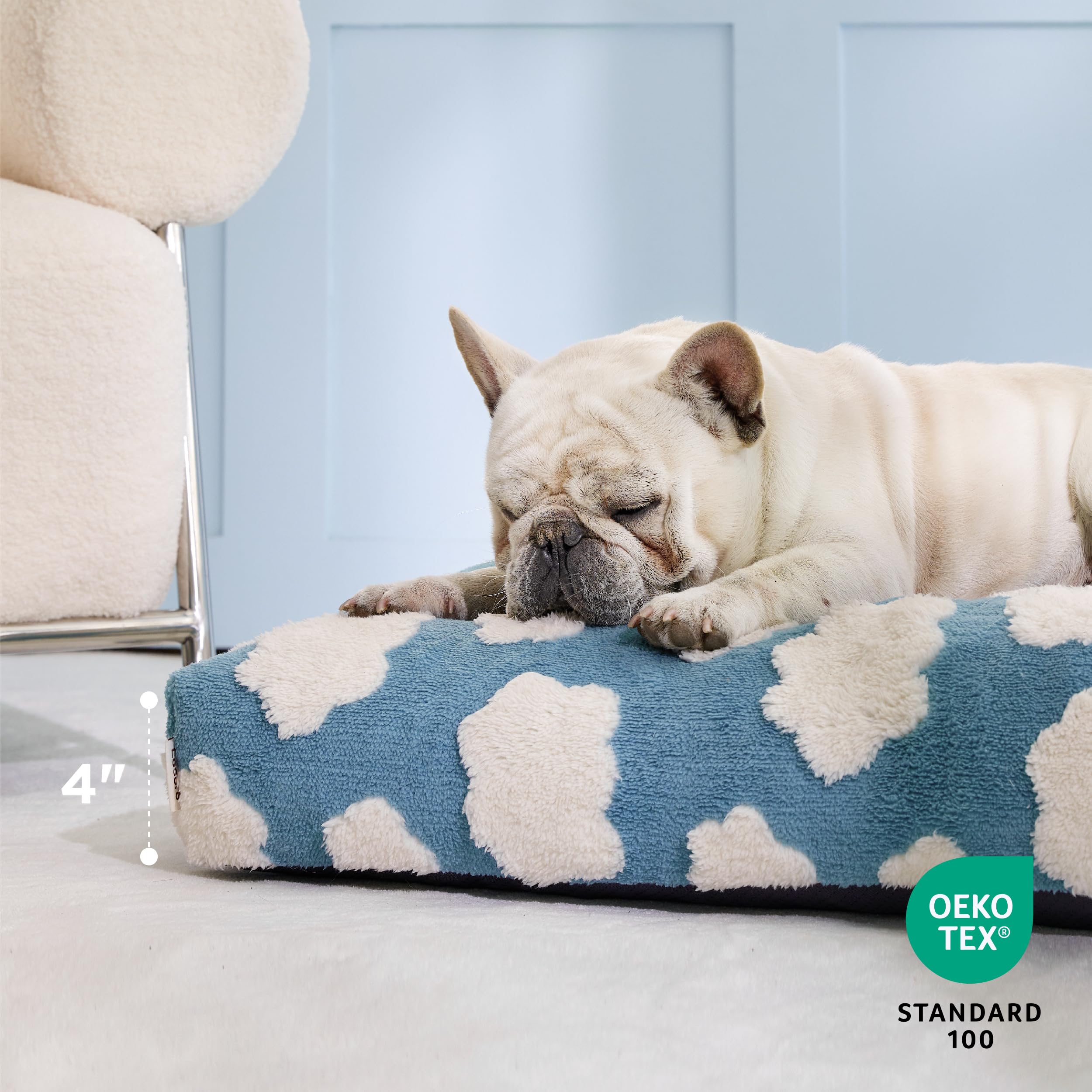 Lesure Cute Large Dog Bed For Crate-Thick Shredded Chopped Foam Pet Bed Indoor With Removable Washable Cover, Modern Fuzzy Plush