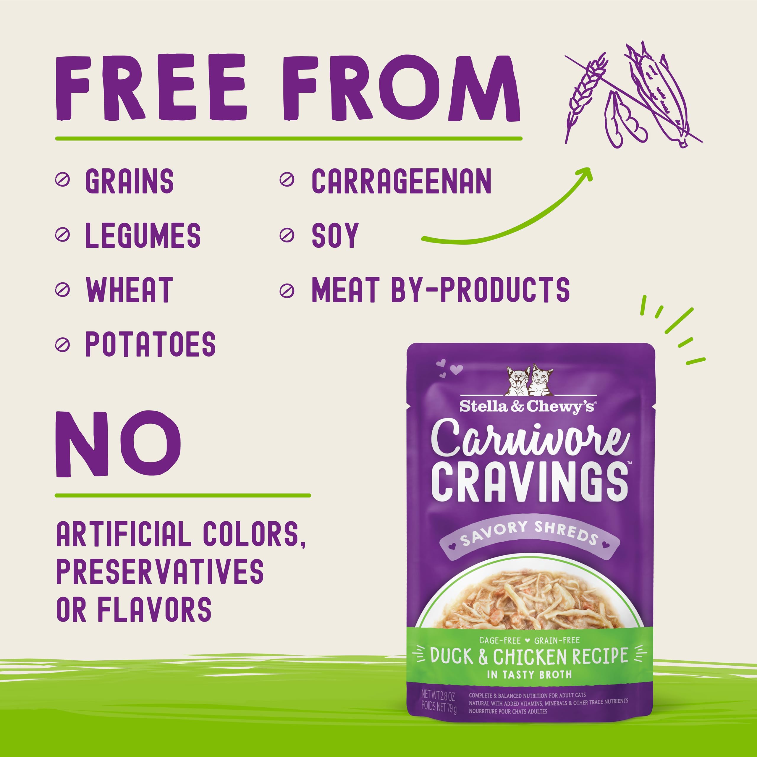 Stella & Chewys Carnivore Cravings Wet Cat Food - Premium Pouches - Grain Free, High Protein Duck & Chicken - Perfect for Picky