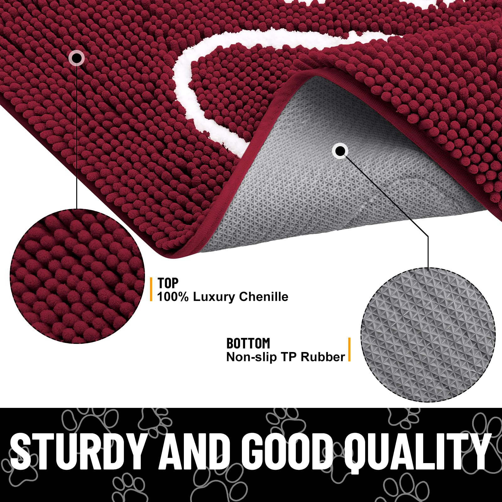 Smiry Dog Door Mat for Muddy Paws, Absorbent Dirt Trapper Non Slip Quick Dry Washable Chenille Mat for Mud Dogs, Entry Rug for I