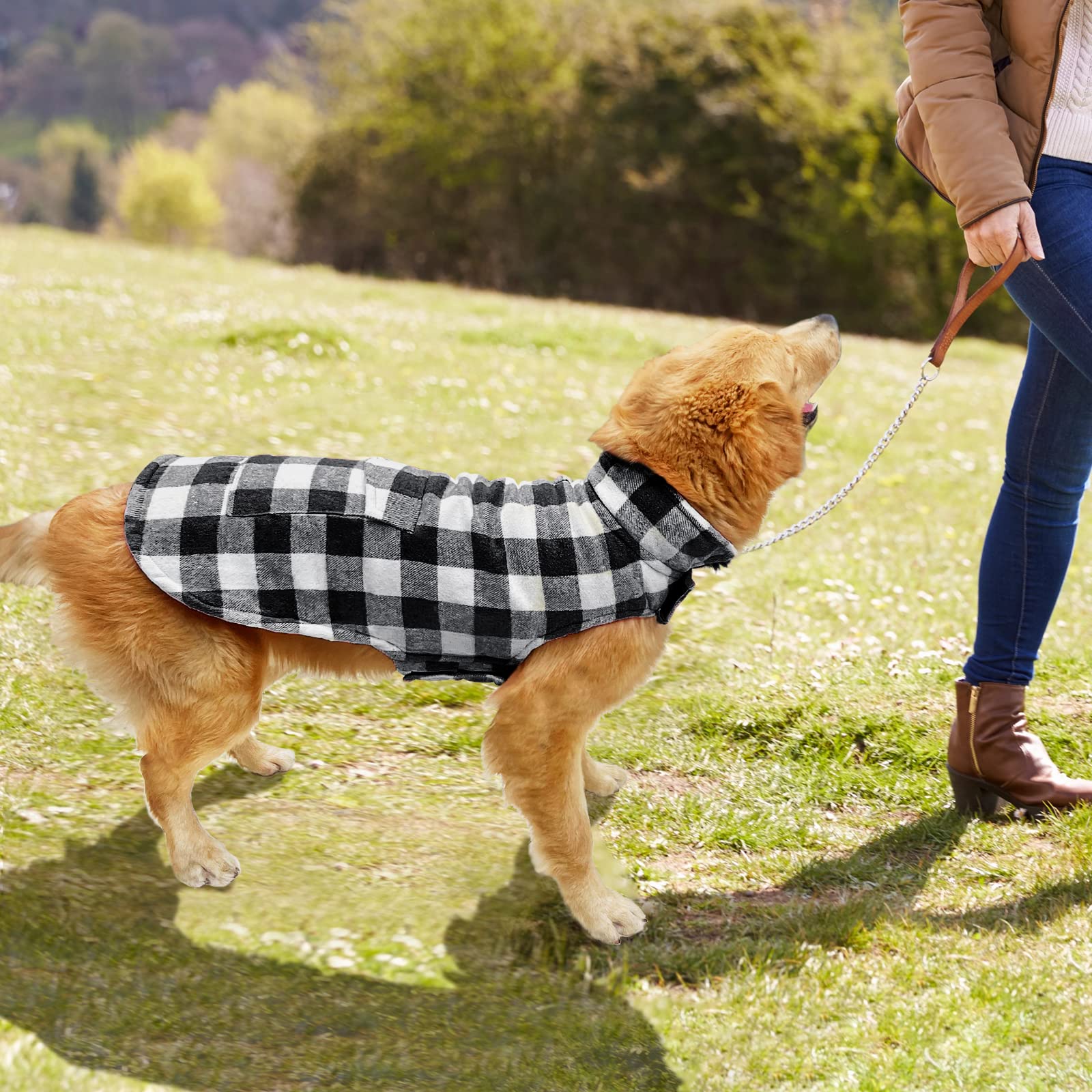 Malier Dog Winter Coat, Classic Plaid Fleece Dog Cold Weather Coats Dog Jacket With Pocket, Windprood Warm Dog Coat Vest Winter Pet Clothes Apparel For Small Medium Large Dogs (White, X-Small)