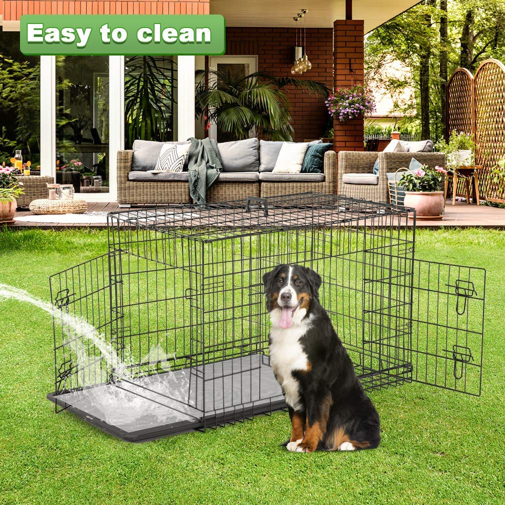 Home For Pets Dog Crate Cage Extra Folding Large Double Door Pet Crate,Includes Divider And Tray,(Black,36)