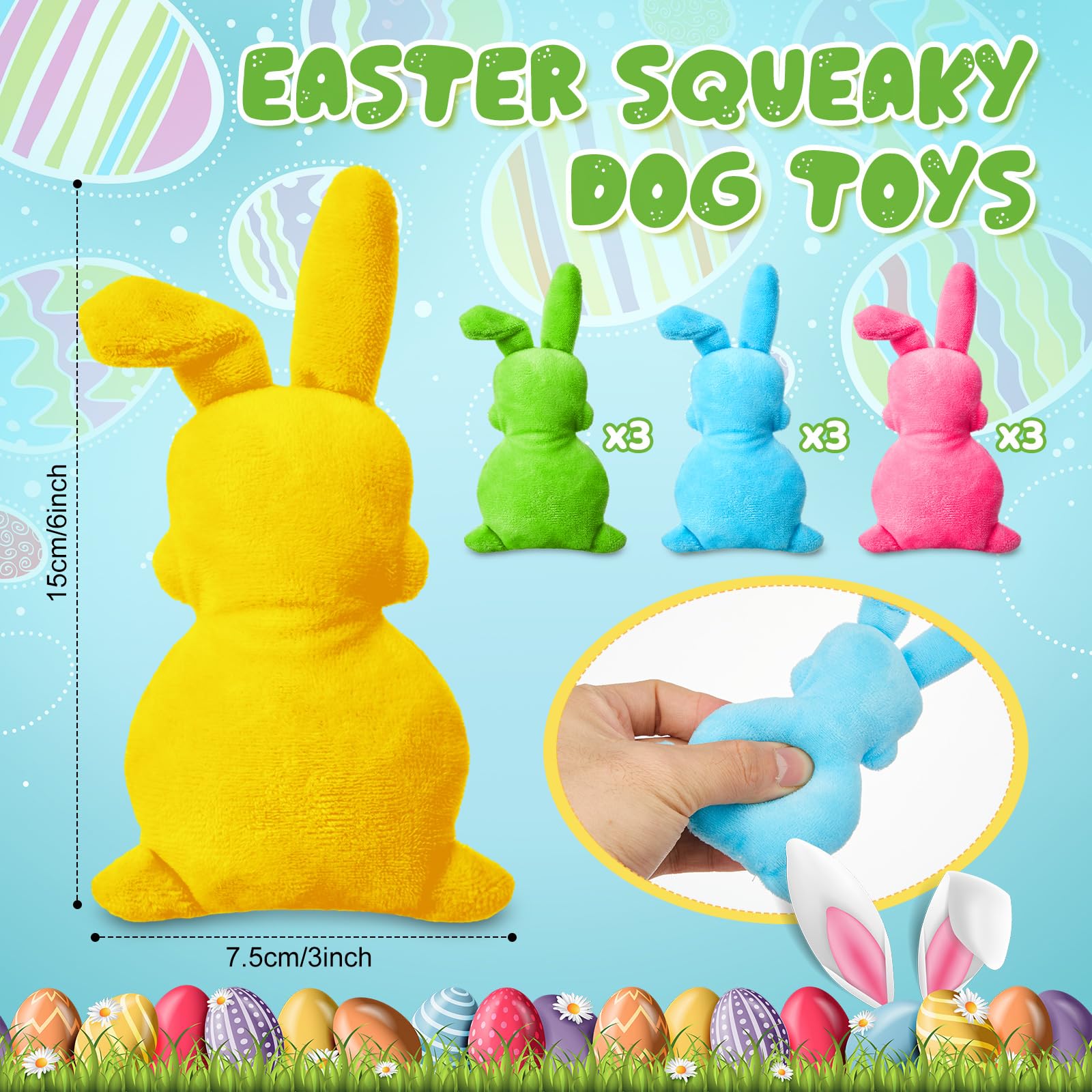 Leyndo 12 Pieces Easter Toys For Dogs Pastel Colors Bunny Dog Toys 6 Inch Easter Squeaky Dog Toys 6 Inch For Small Medium Large