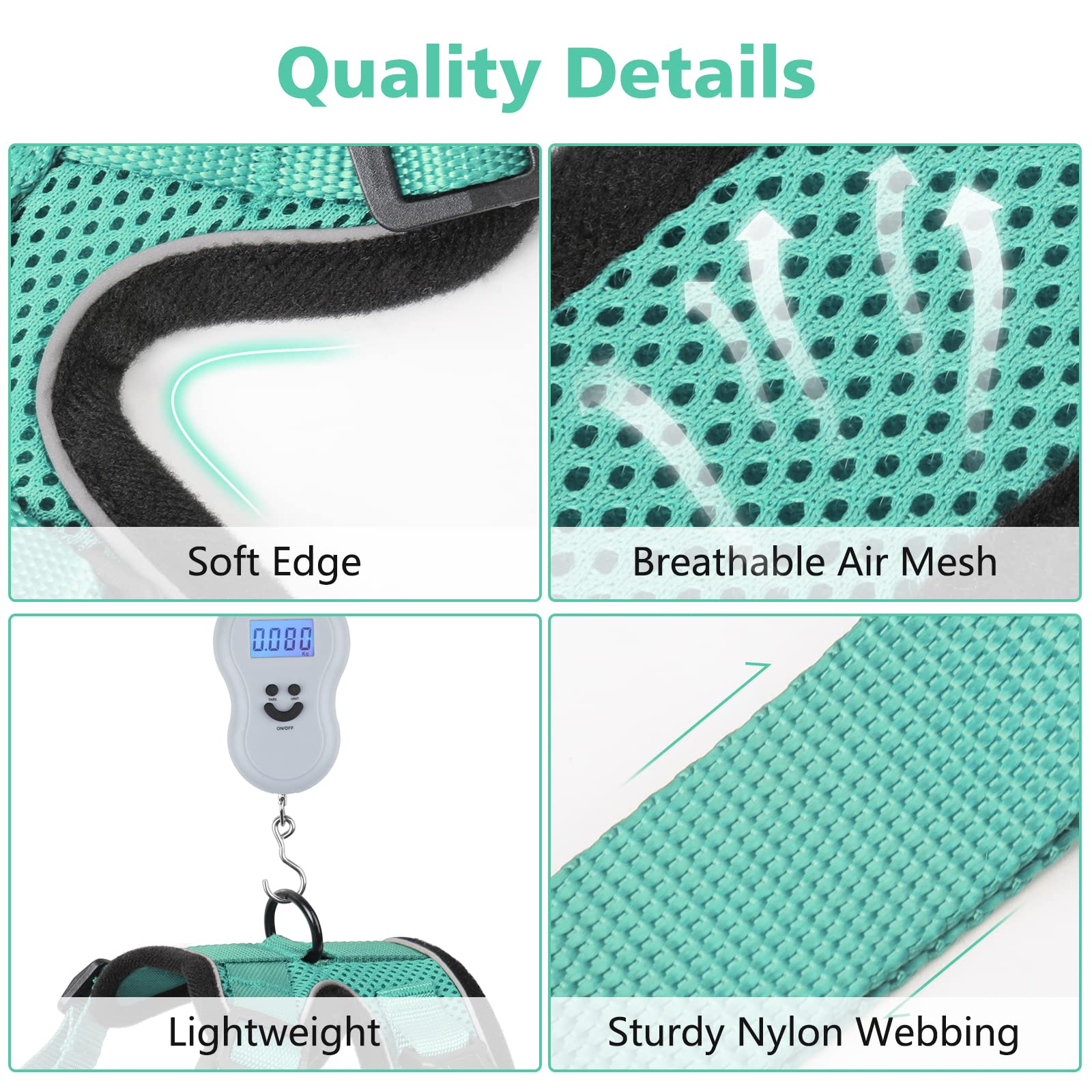 Dooradar Cat Harness And Leash Set, Escape Proof Safe Adjustable Kitten Vest Harnesses For Walking, Easy Control Soft Breathable Mesh Jacket With Reflective Strips For Cats, Green, Xs