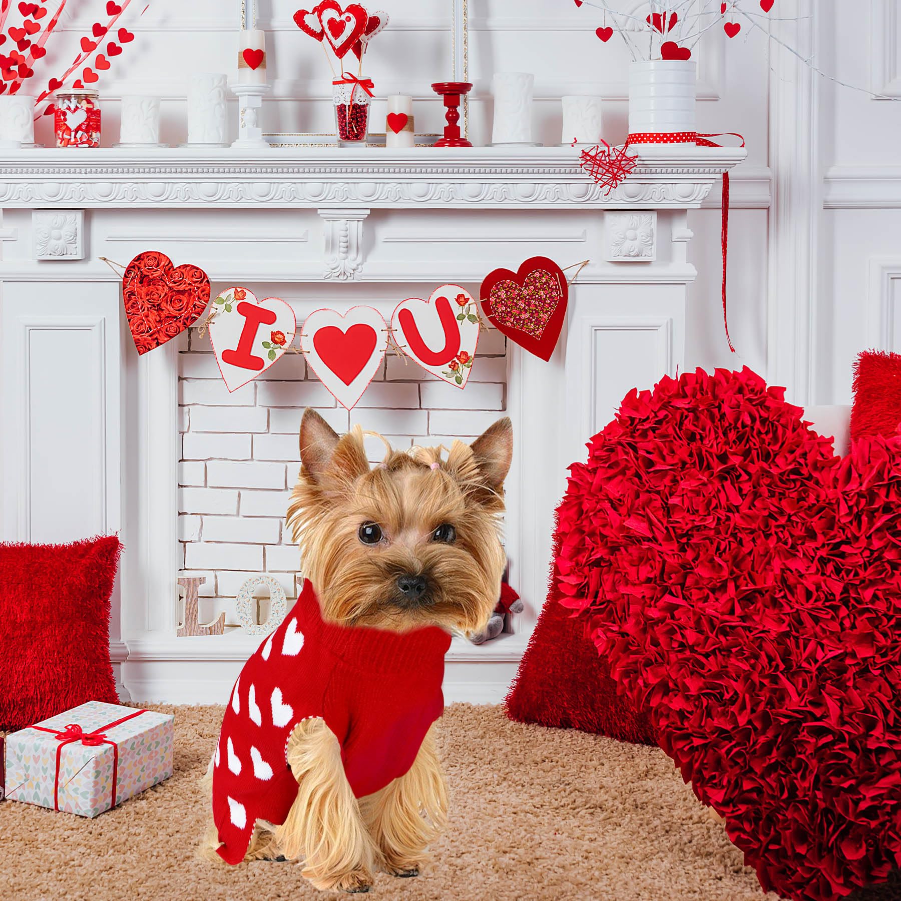 Goyoswa Valentine Dog Sweater Dog Valentines Clothes Outfit Knitted Dog Heart Sweater For Small Medium Large Dogs Pets (Red, Sma