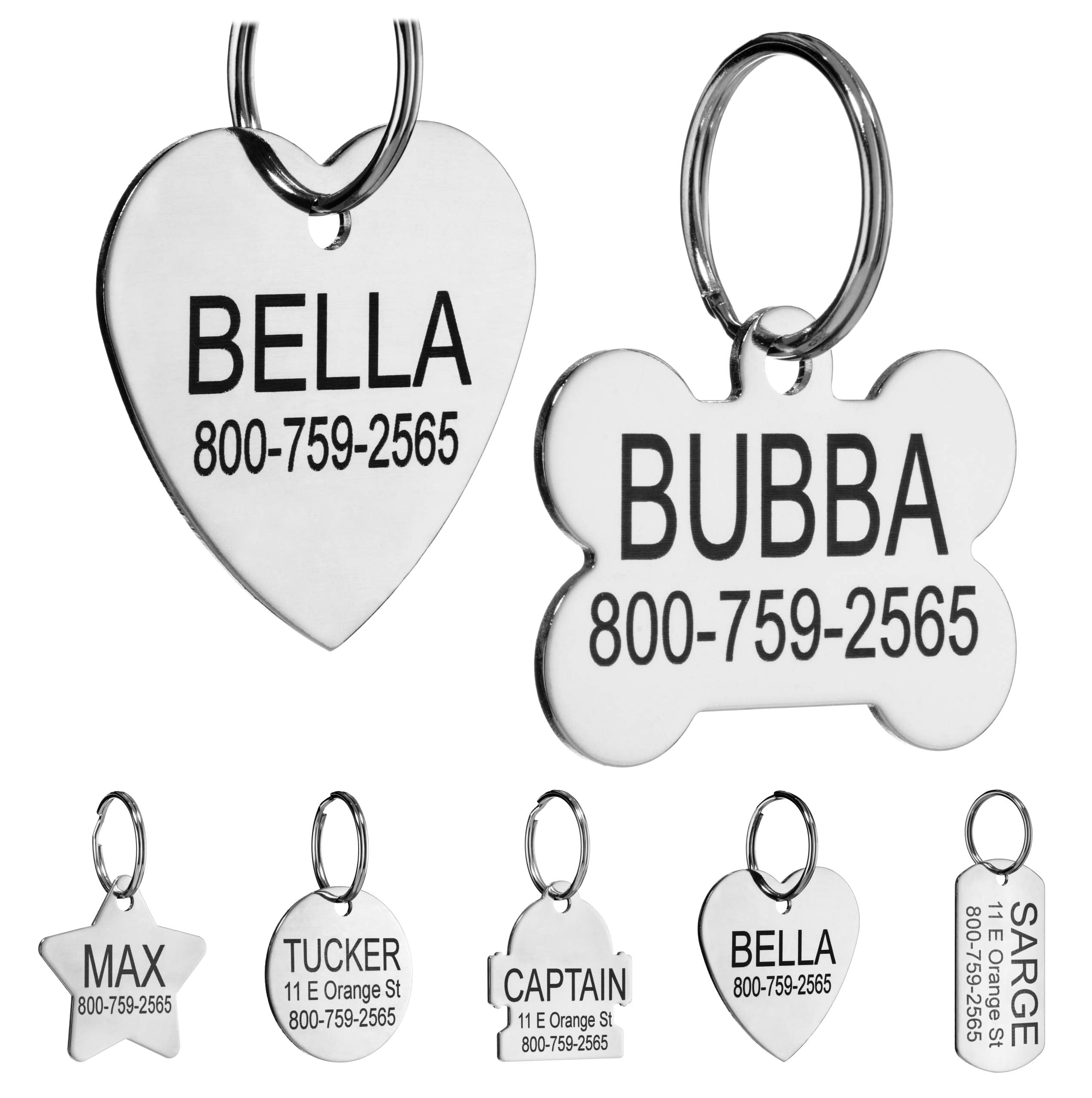 Providence Engraving Custom Engraved Stainless Steel Pet Id Tags - Personalized Front And Back Identification, For Large Or Small Cats And Dogs, Heart, Regular