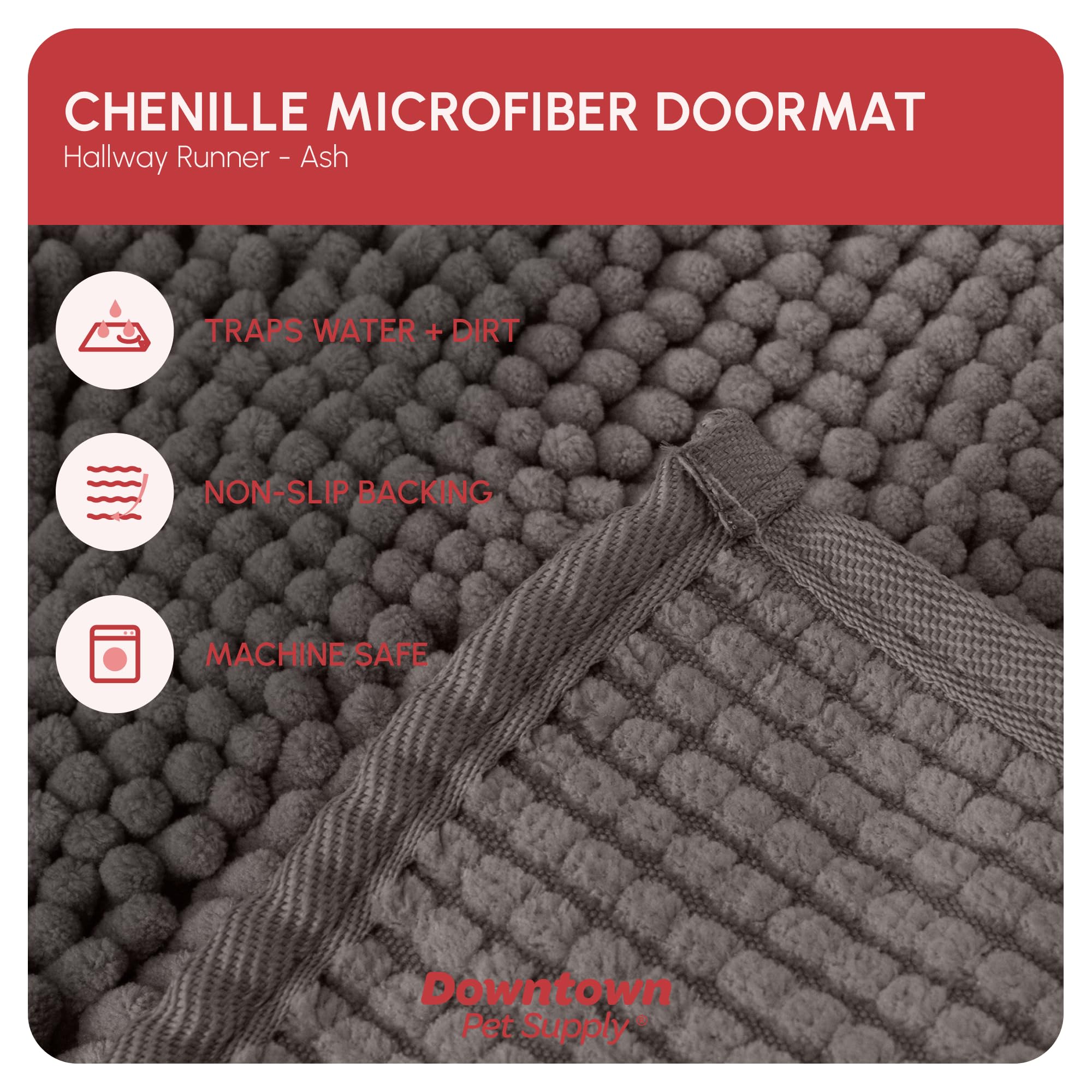 My Doggy Place Microfiber Dog Mat for Muddy Paws, 8 x 2 Ash - Non-Slip, Absorbent and Quick-Drying Dog Paw Cleaning Mat, Washe
