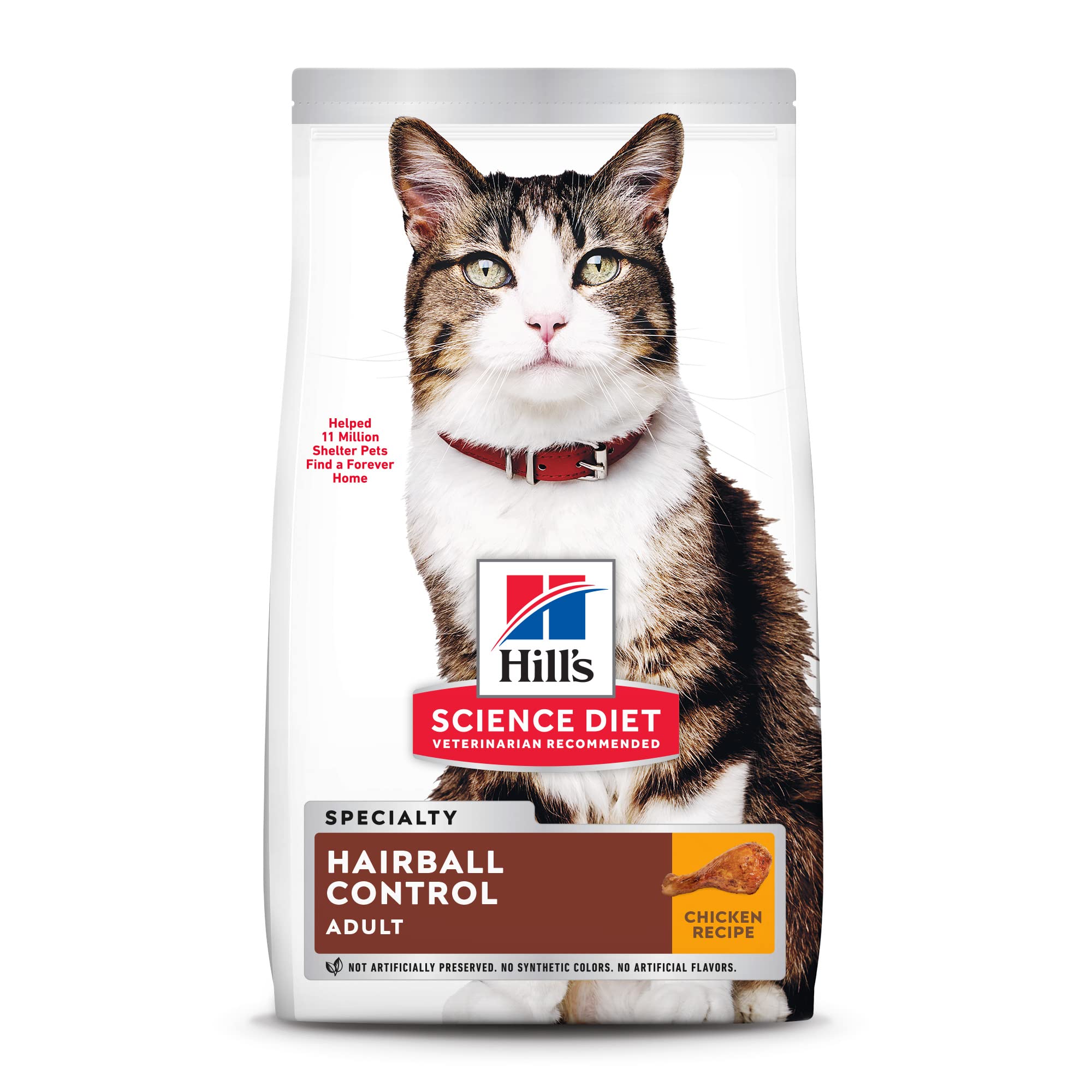Hills Science Diet Hairball Control, Adult 1-6, Hairball Control Support, Dry Cat Food, Chicken Recipe, 3.5 lb Bag