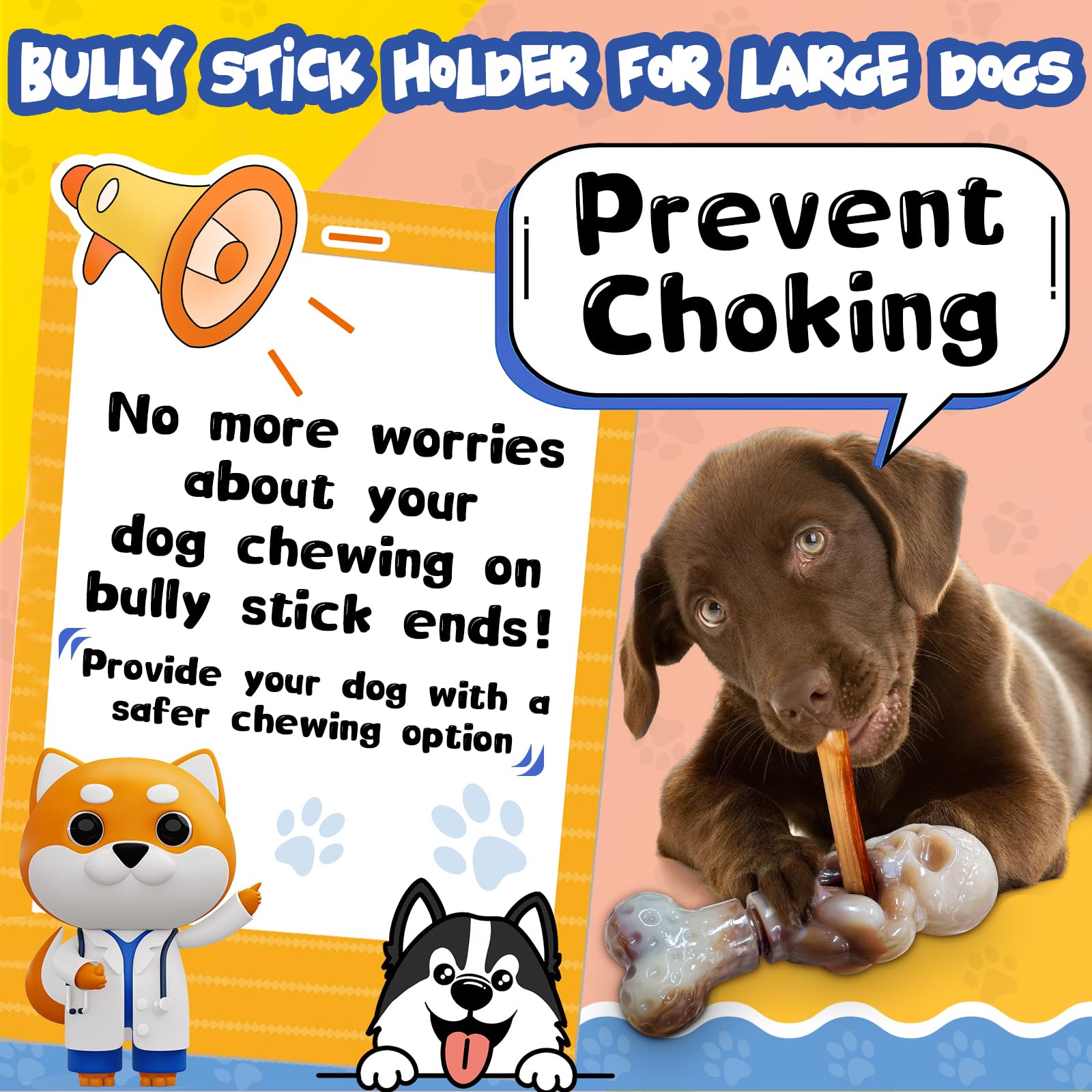 Fuufome Tough Dog Toys For Aggressive Chewers: Indestructible Dog Chew Toys-Upgraded Bully Stick Holder & Chew Toys-Super Chewer