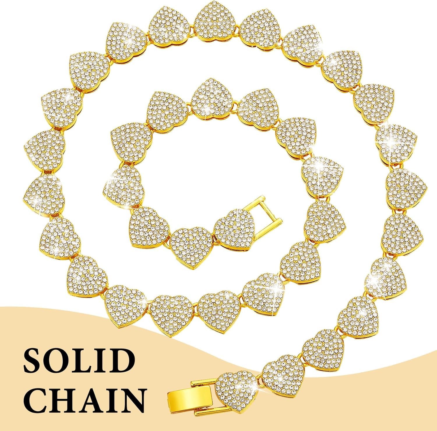 Pimaodog Dog Chain Collar, Heart Style Bling Diamond Cuban Link Dog Collars Glitter Chain Rhinestone Puppy Necklace For For Xxs