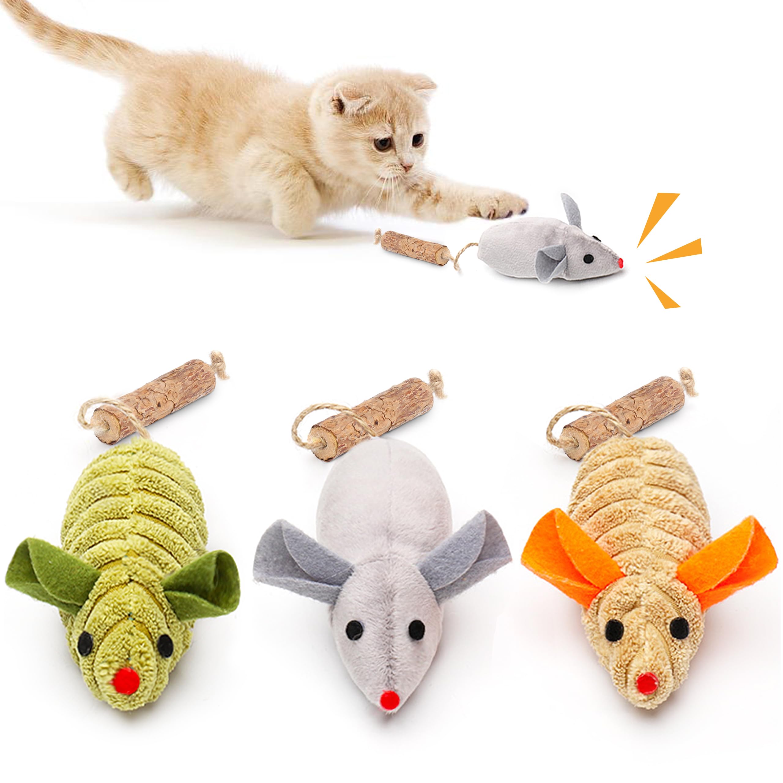 Potaroma Cat Toys: 3Pcs Squeak Mice Interactive Catnip Silvervine Animals For Indoor Kittens - Dental Matatabi Cat Nip & Chew Ex