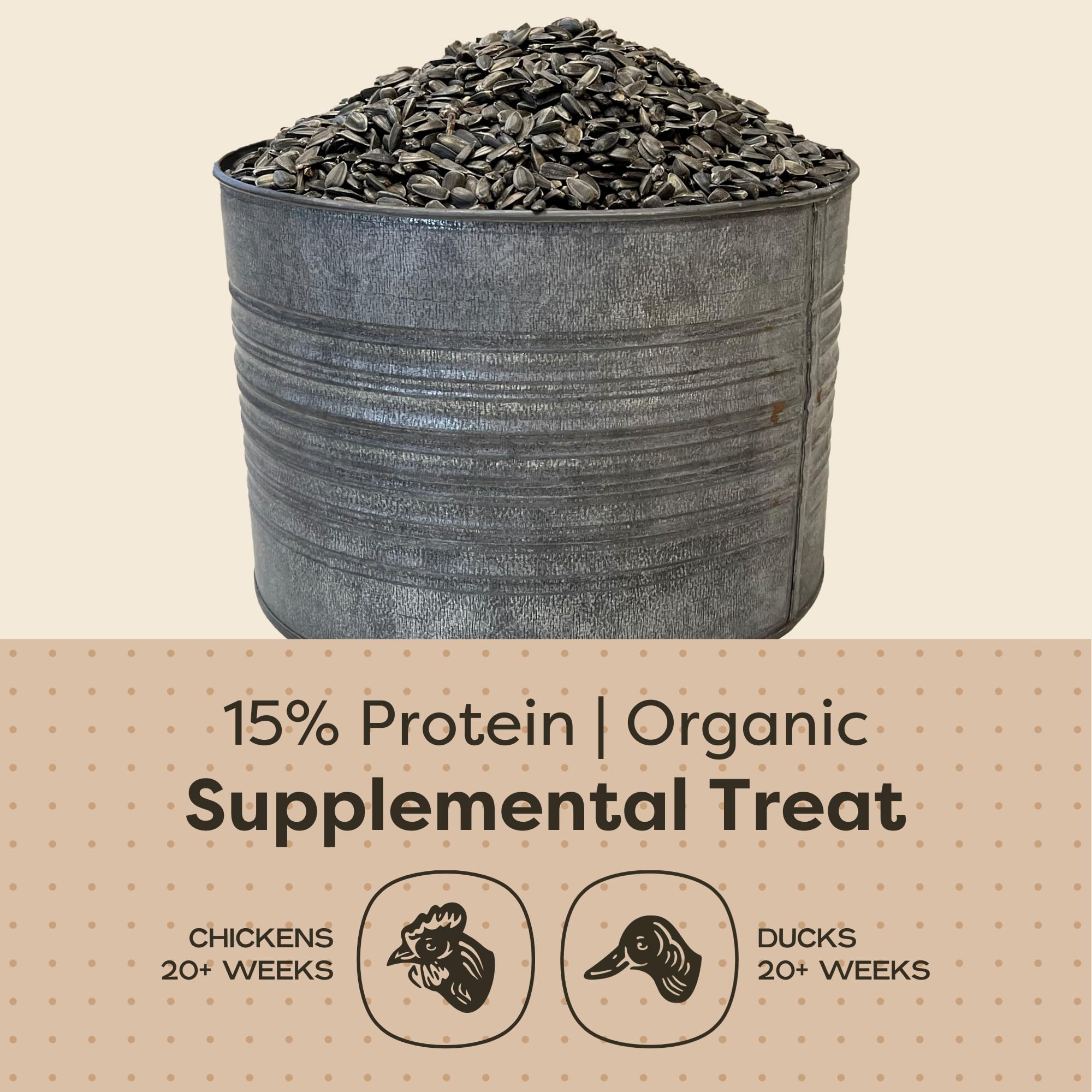 Scratch and Peck Black Oil Sunflower Seeds Chicken and Duck Treat - 7 lbs Bag - 15% Protein, Certified Organic and Non-GMO Proje