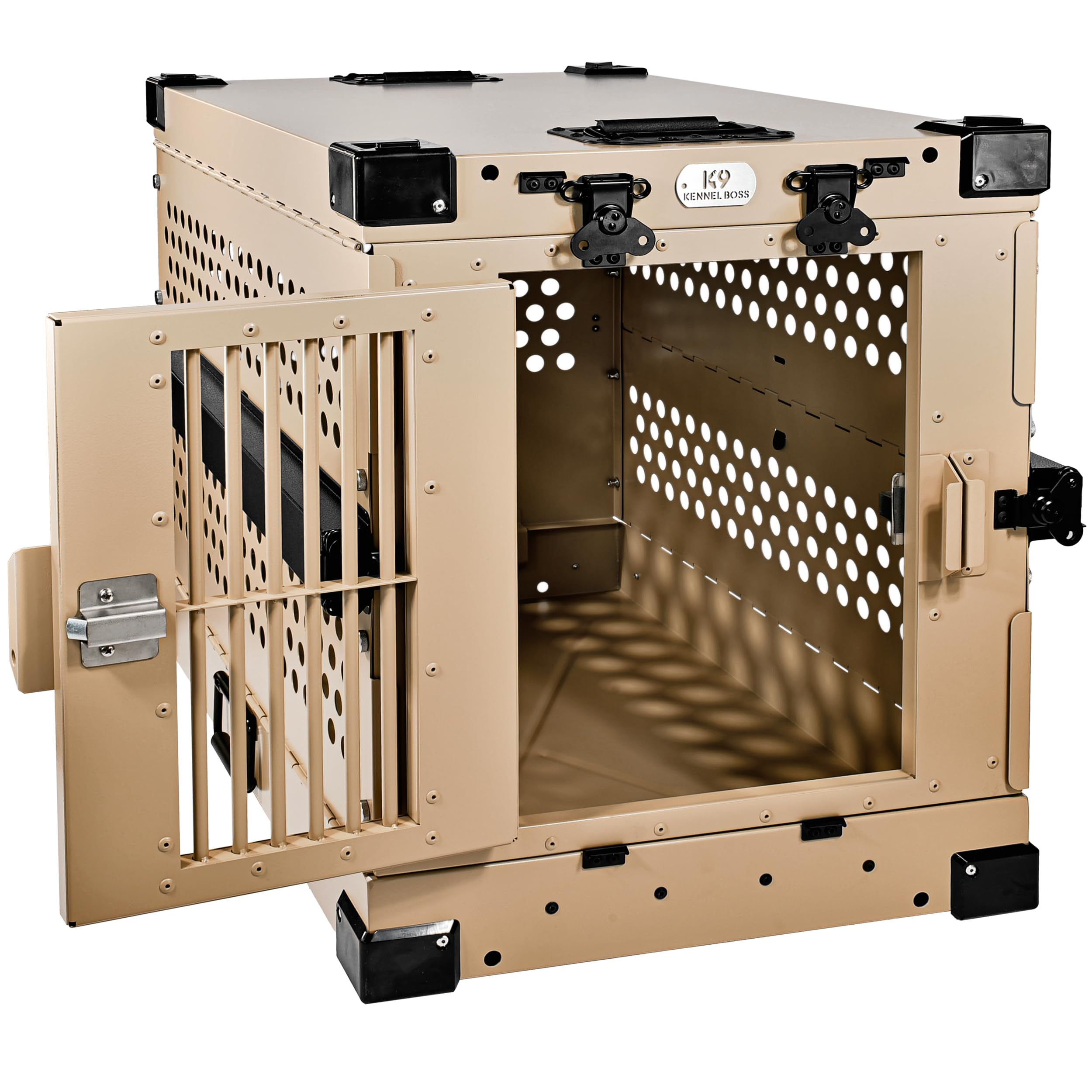 K9 Kennel Boss - Heavy Duty Fully Collapsible Powder-Coated Aluminum Dog Crate - Small (Tan)
