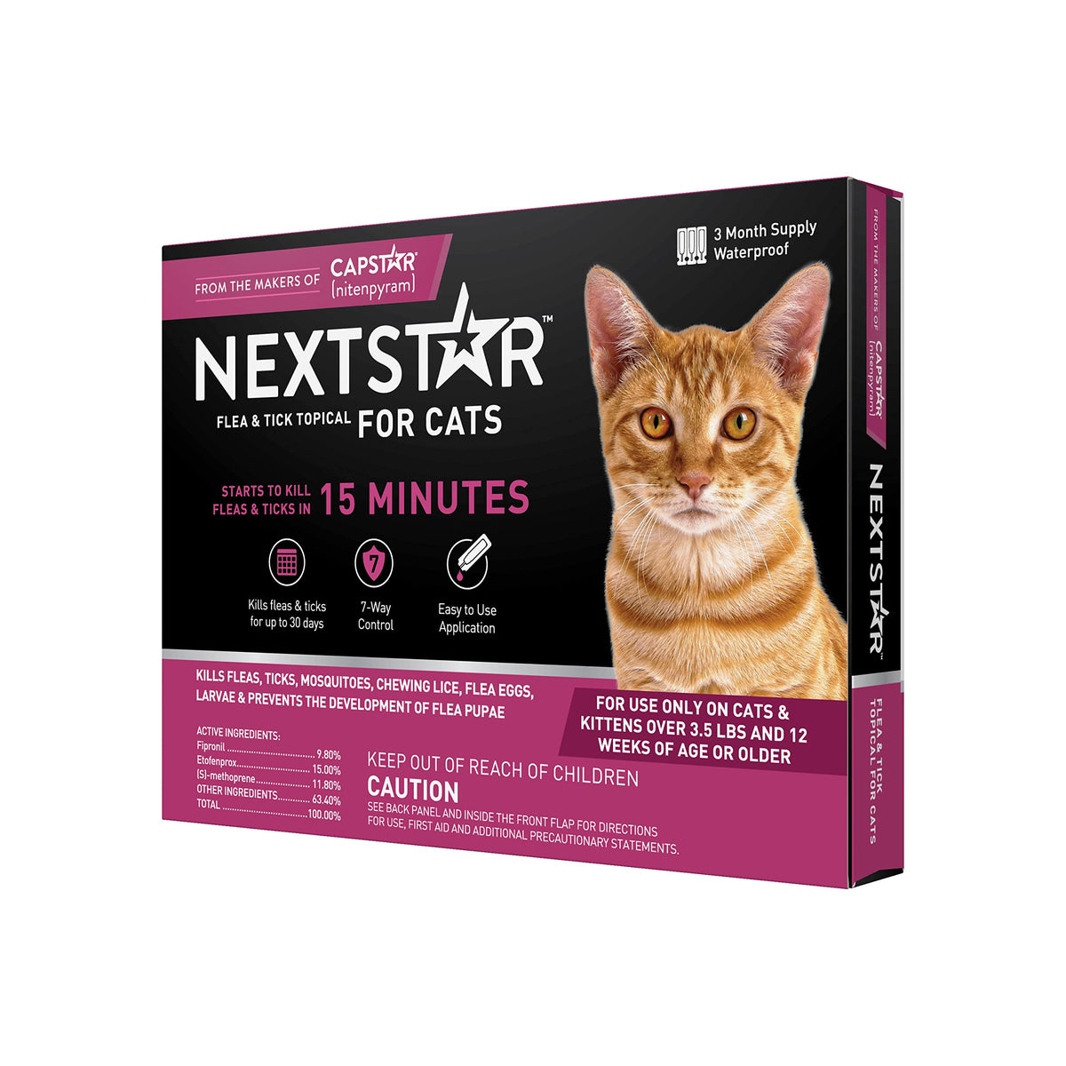 Nextstar Topical Flea & Tick Treatment & Prevention For Cats Over 3.5 Lbs, Fast Acting, 3-Month Supply