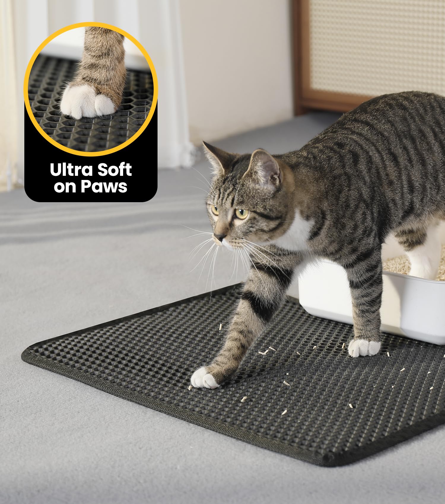 Conlun Cat Litter Trapping Mat For Small Spaces, 23.6''X14.6'' Space-Saving Litter Box Floor Mat, Hexagon Grids & Anti-Leak Base