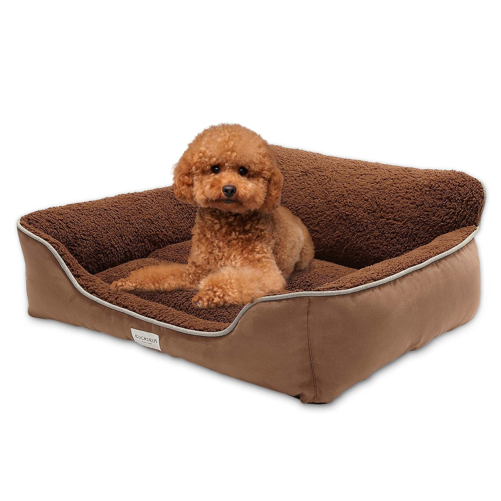 Euchirus Pet Dog Bed - Soft Plush Orthopedic Washable Dog Sofa With Waterproof Bottom, Brown Medium