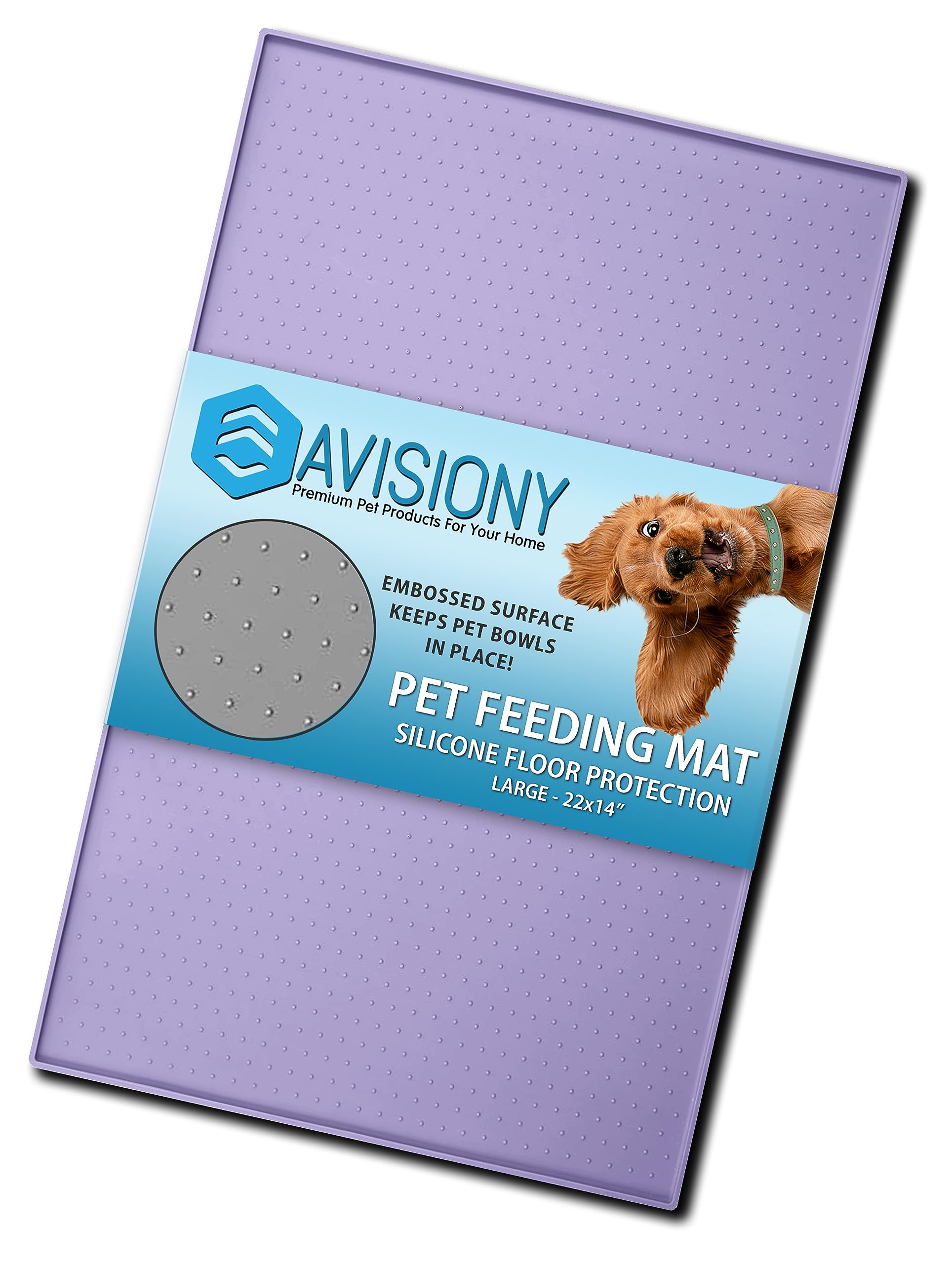 Dog Feeding Mat for Floors Waterproof, Anti-Slip Pet Food Mat with Raised Edges to Prevent Spills, 22 x 14 Lavender Tray to Stop