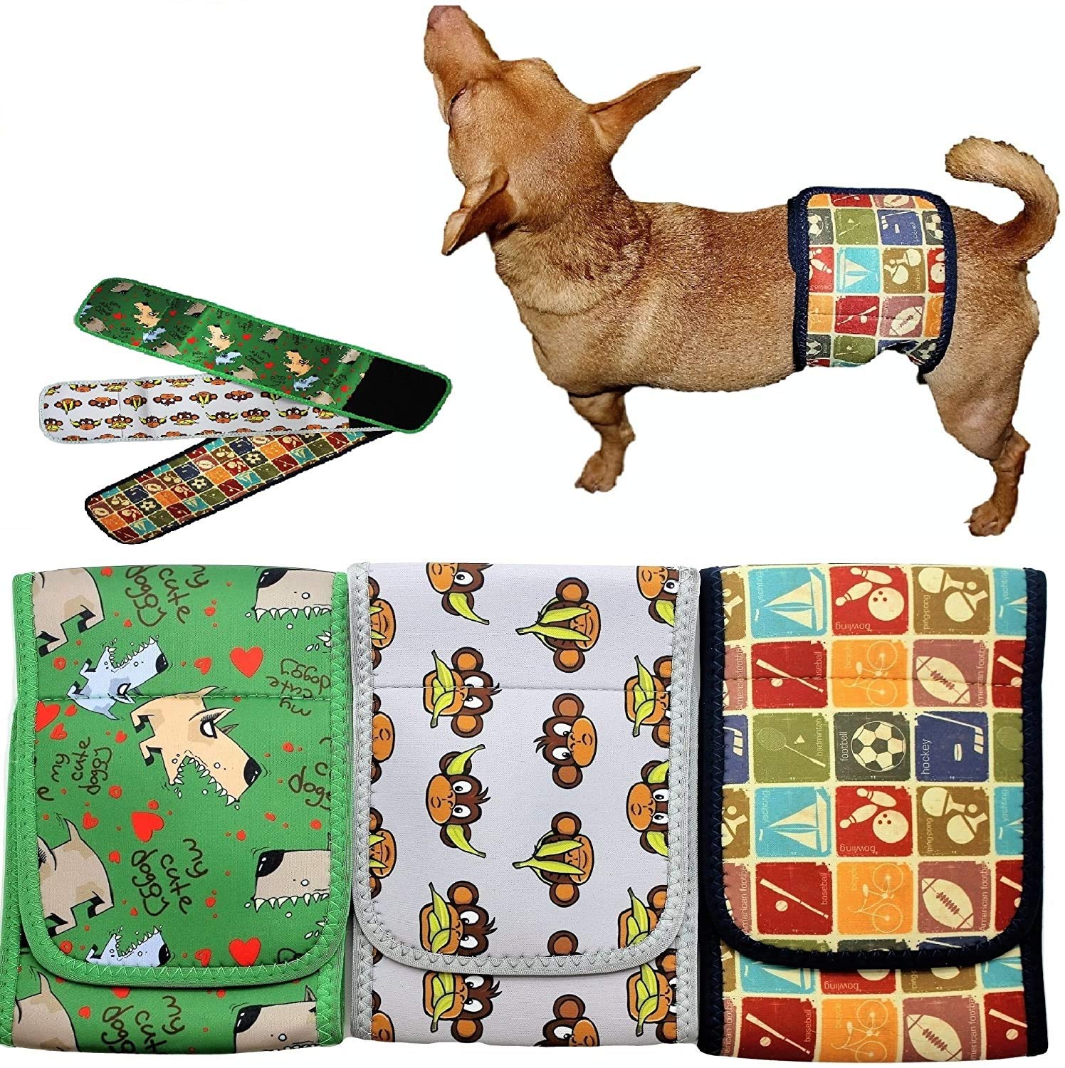 Set - 3Pcs Dog Diaper For Male Belly Band Neoprene Reusable Washable For Small And Big Large Dogs Puppy (Set Of 3 Colors, M: Waist 13' - 15')