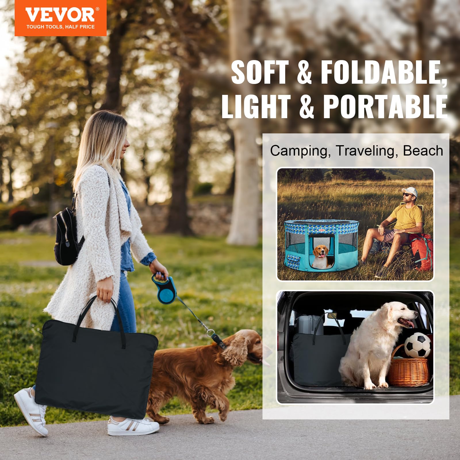 VEVOR Foldable Pet Playpen, 44 x 44 x 24 Portable Dog Playpen, Crate Kennel for Puppy, Dog, Cat, Waterproof 600D Oxford Cl