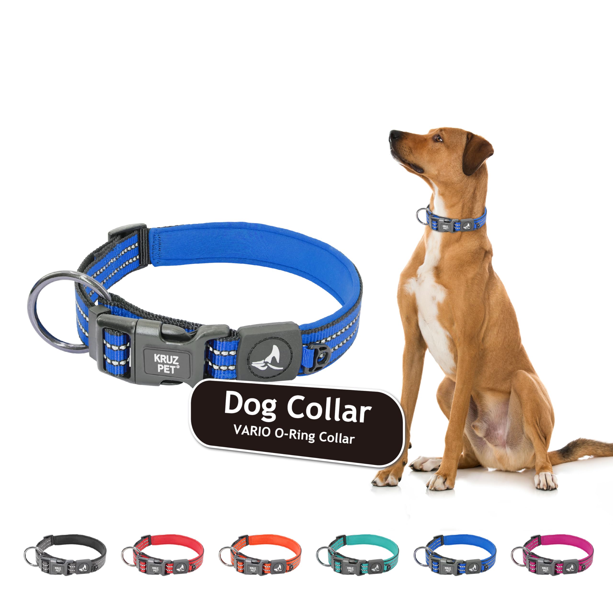 Kruz Pet Kzv006-15M Reflective Dog Collar For Small, Medium, Large Dogs, 100% Nylon Adjustable Pet Neck Collar, Heavy Duty O-Rin