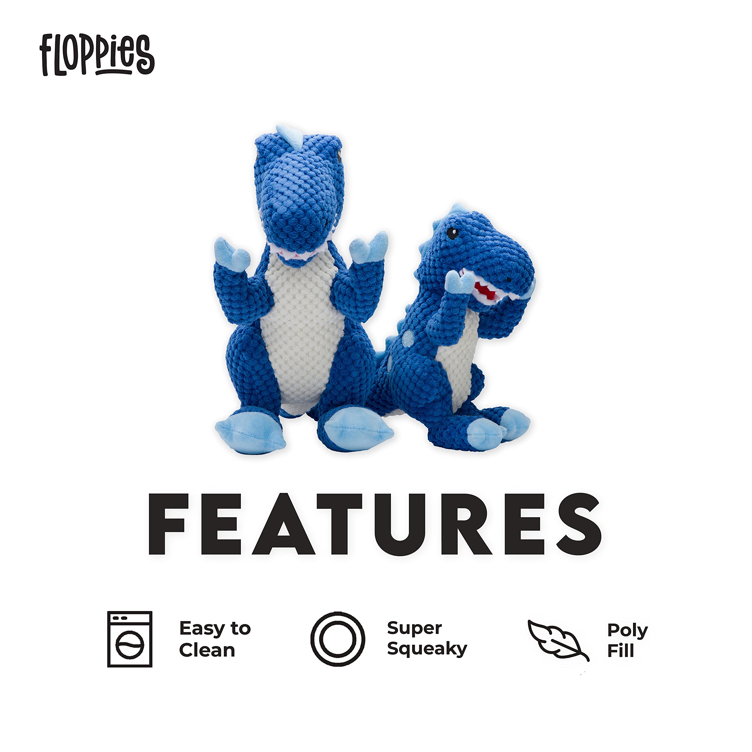 Fabdog Floppies Plush Dog Toy - Cute & Durable Squeaky Dog Toys - Best Squeak Toy For Puppies And All Breeds | Ideal Pet Gift| Small T-Rex