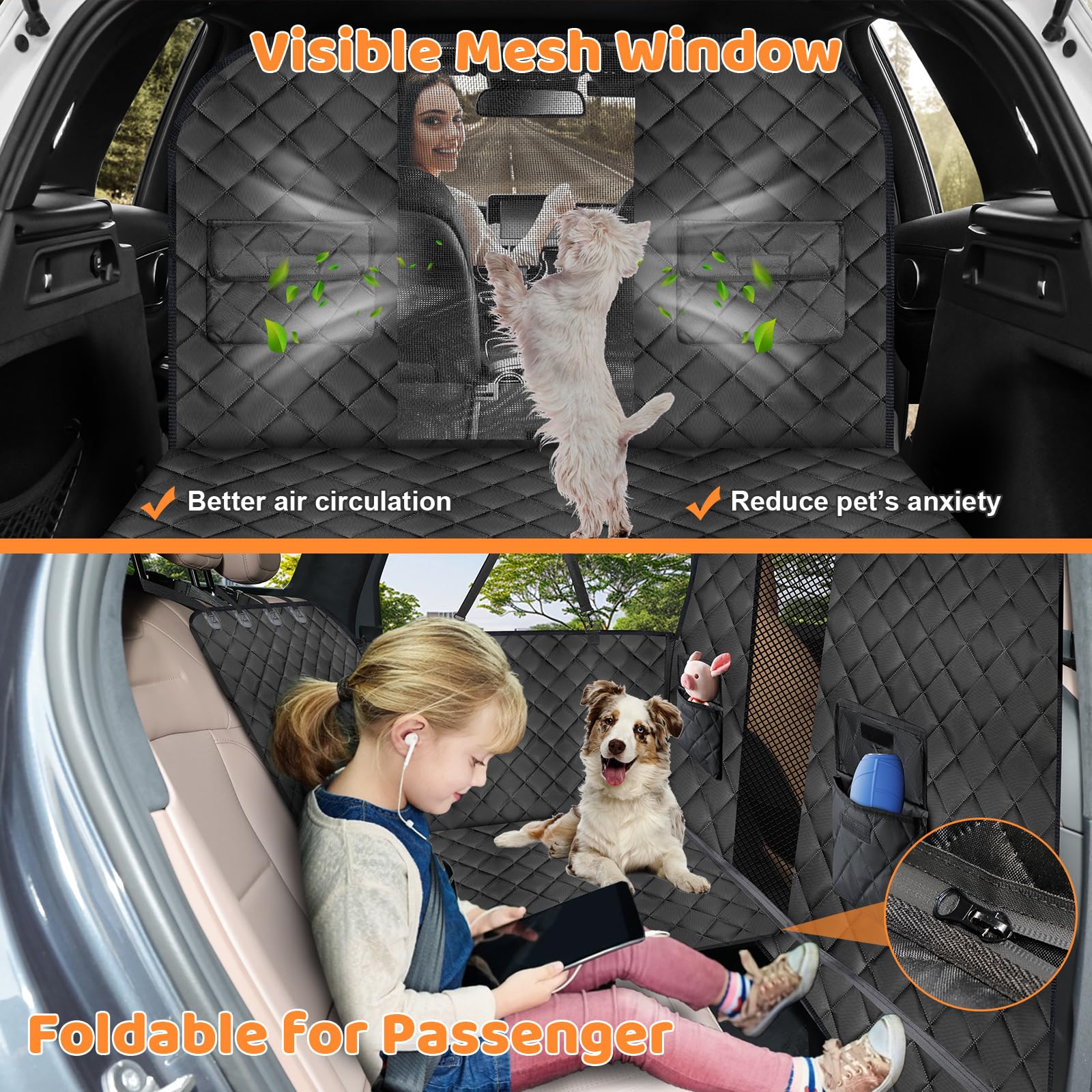 Urpower Back Seat Extender For Dogs, High Barrier Hard Bottom Dog Car Seat Cover Holds 400 Lbs, Waterproof Dog Car Hammock With Mesh Window Dog Car Bed Pet Backseat Protector For Car, Suv, Small Truck