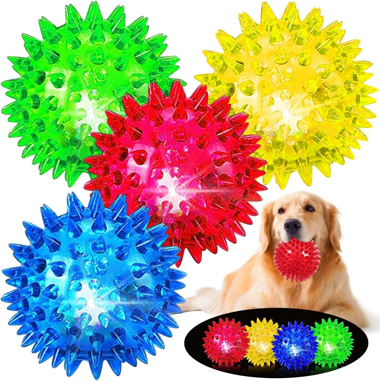 Purrally Light Up Squeaky Dog LED Dog Balls | for Aggressive Chewers Puppy Chew Toys for Teething  Spikey Balls for Small & Med