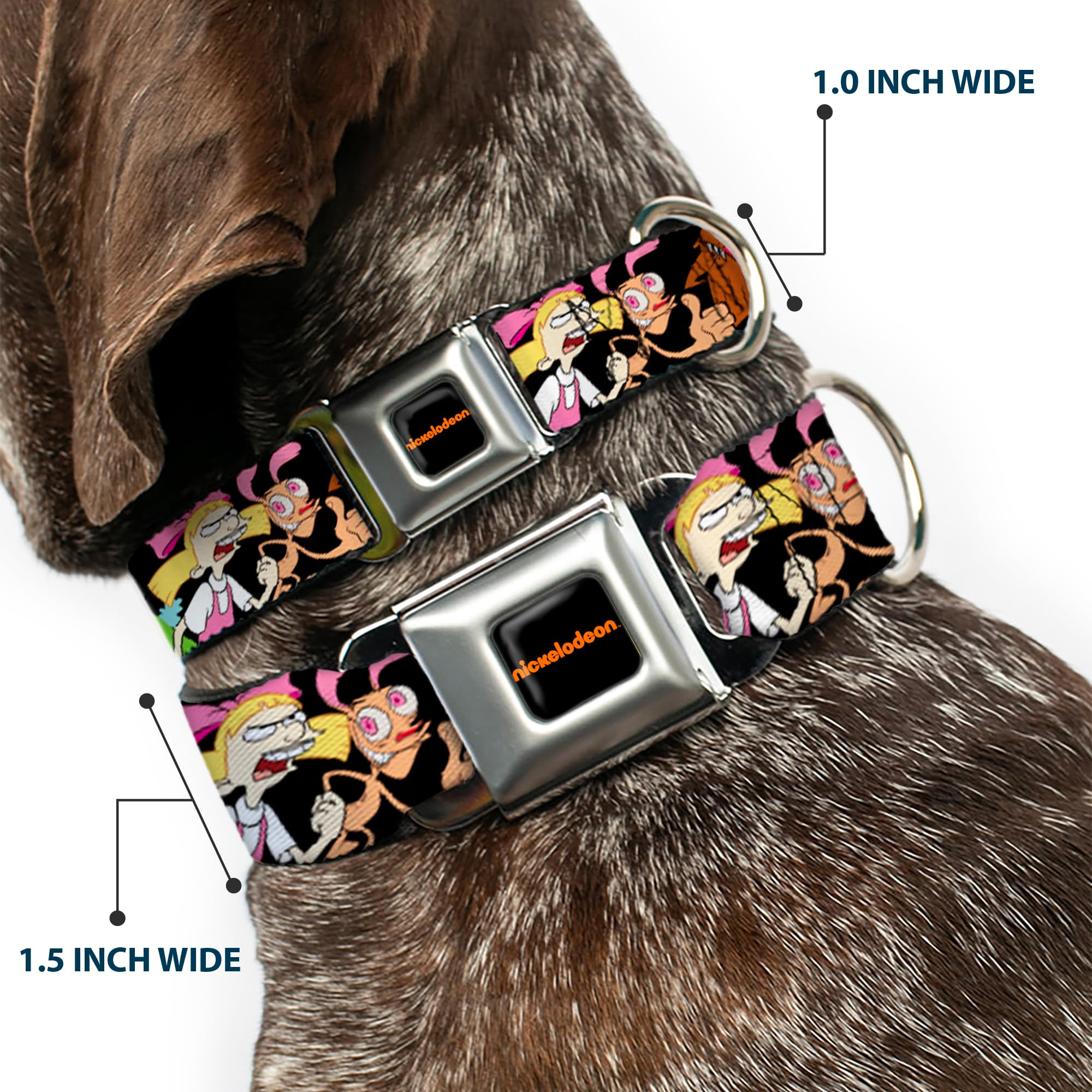 Dog Collar Seatbelt Buckle Nick 90S 13 Character Poses Black 18 To 32 Inches 1.5 Inch Wide