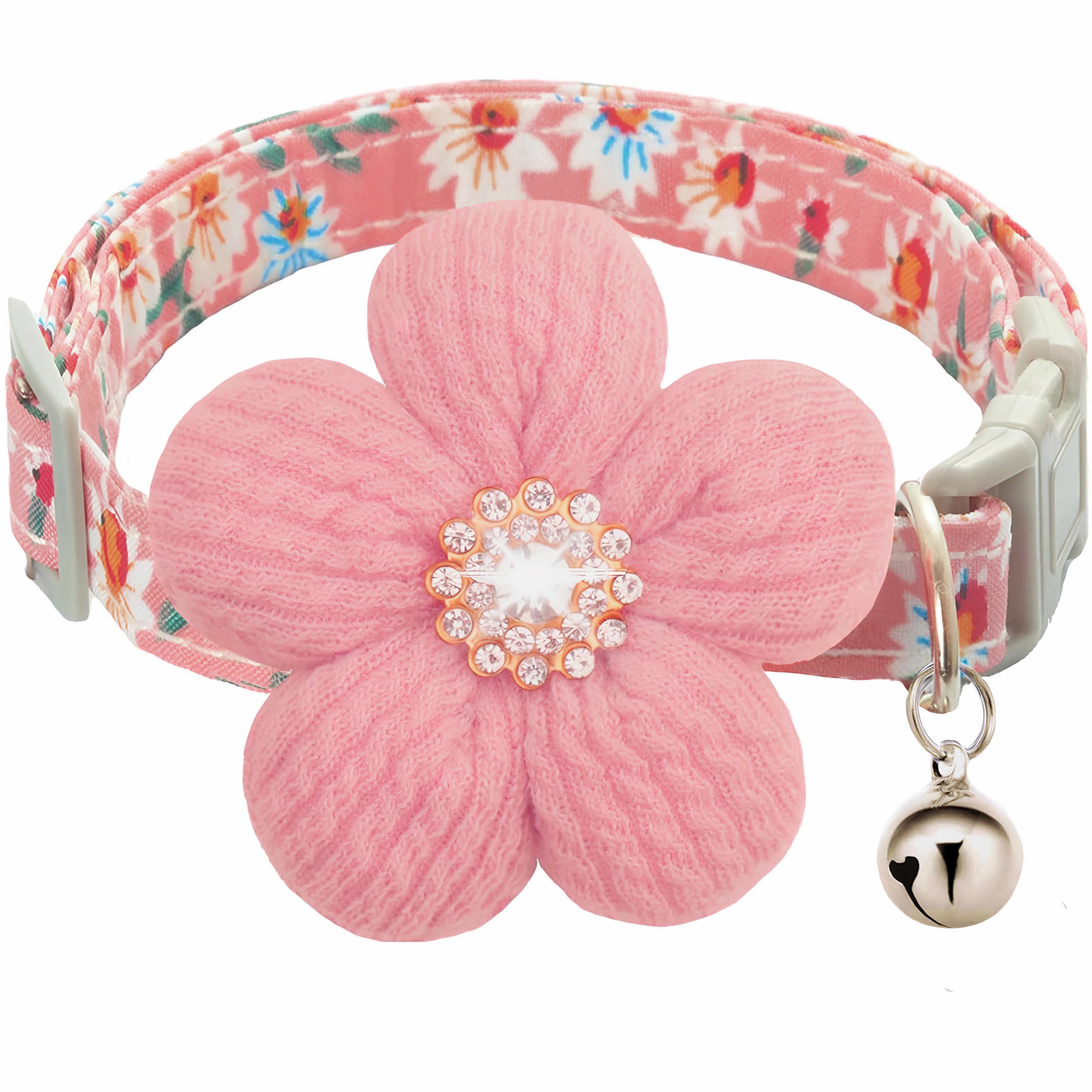 Large Dog Collar with Flower, Dog Collars for Large Dogs Collar for Girl Cute Dog Collar with Bell, Adjustable Length