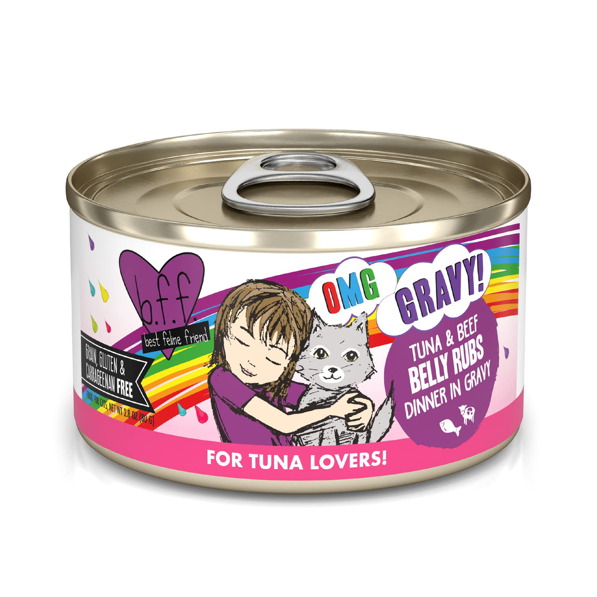 B.F.F. Omg - Best Feline Friend Oh My Gravy!, Tuna & Beef Belly Rubs With Tuna & Beef, 2.8Oz Can (Pack Of 12)