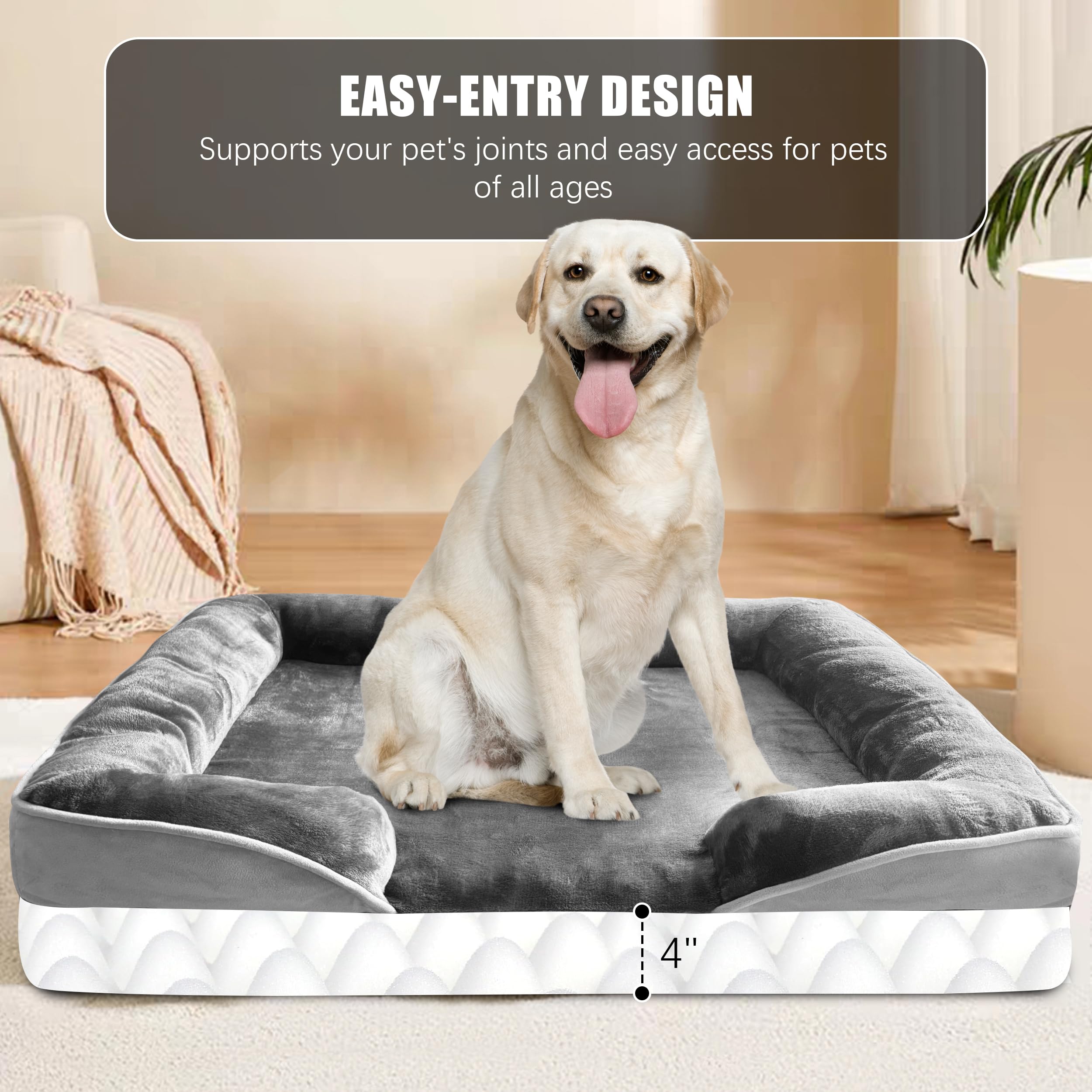 Spotted Play Orthopedic Dog Sofa Bed - Extra Large, Grey, Supportive Foam, Washable Cover, Non-Slip Bottom, 42"L x 32"W x 6.5"Th
