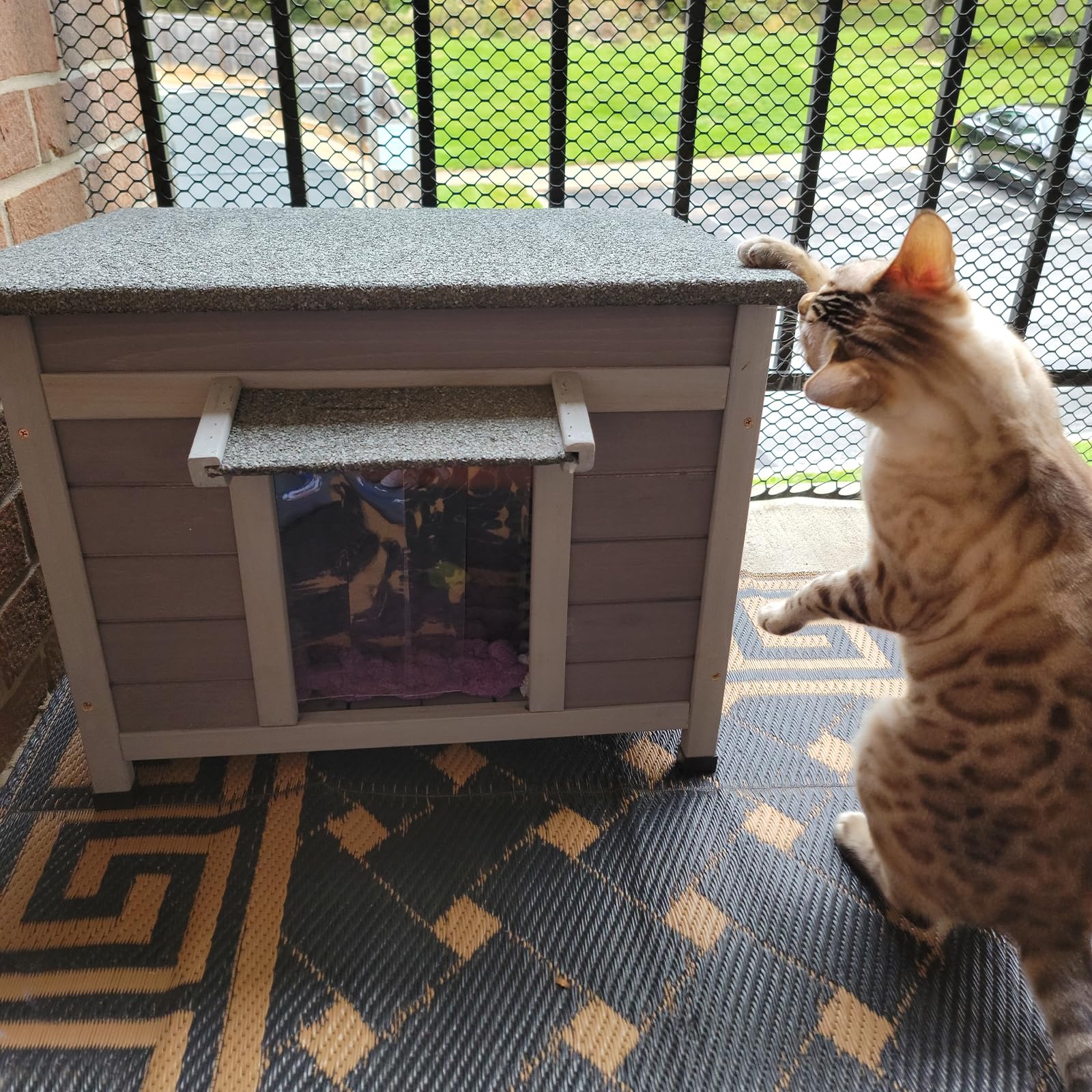 Cat House Outdoor Feral Kitty Houses With Curtain For Cats Insulated, Weatherproof Roof (Single-Deck)