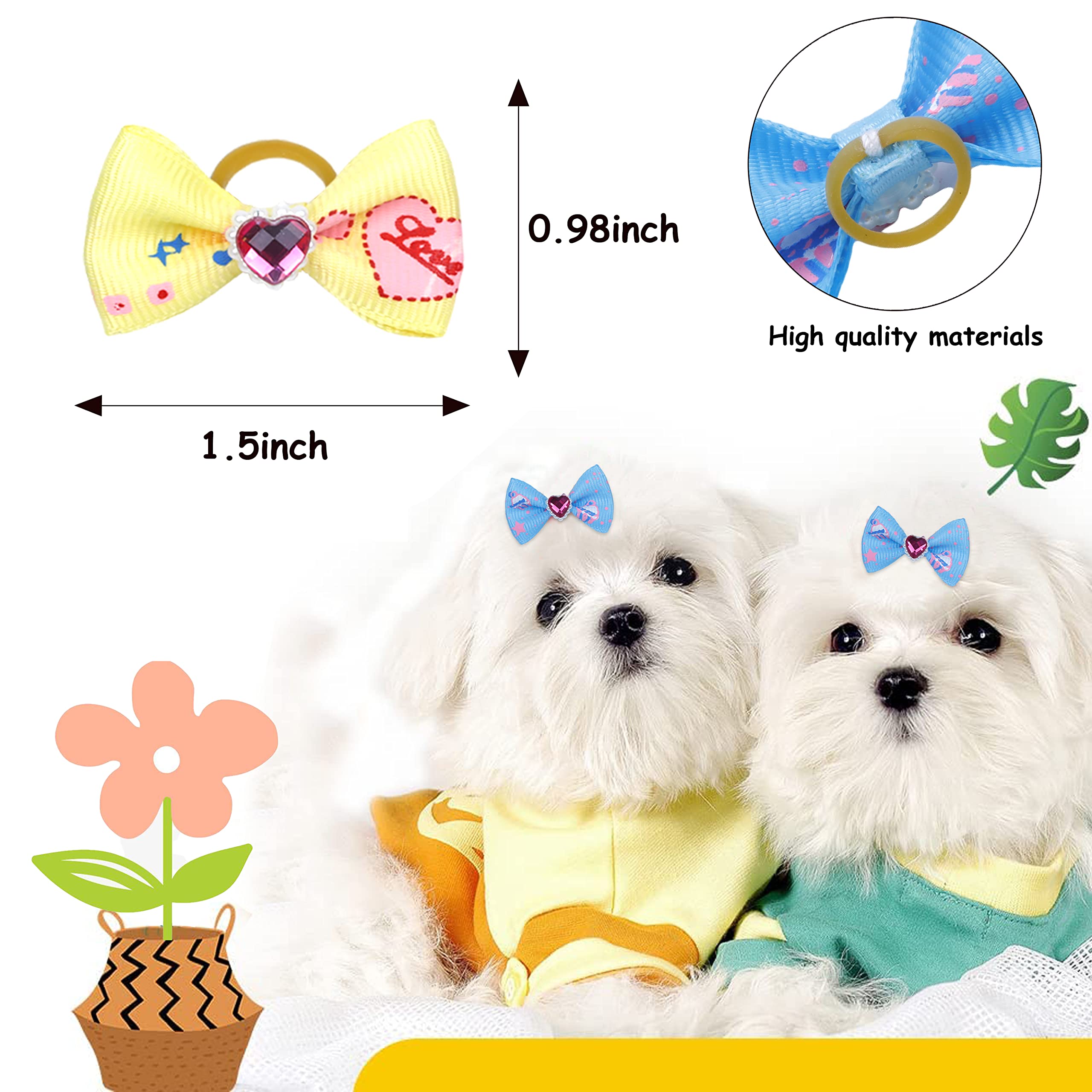 60Pcs Puppy Dogs Hair Barrettes Bows With Rubber Bands,Rhinestone Tiny Christmas Bowknot Hair Bows Hair Topknot Hair Clips For Cat Puppy Party Birthday,Handmade Hair Accessories Pet Grooming