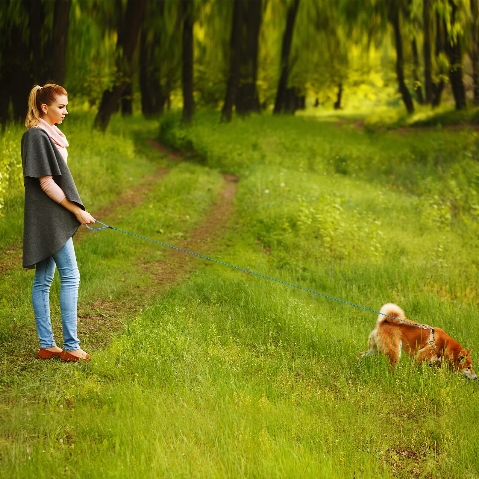 Mi Metty Chew Proof Dog Leash - Six Foot Metal Cable Lead. Heavy Duty Leash Made Of Coated Wire Rope. Chew Resistant, Great For Large Dogs And Teething Puppies. Dog Chains (2 Pack, Black+Khaki)