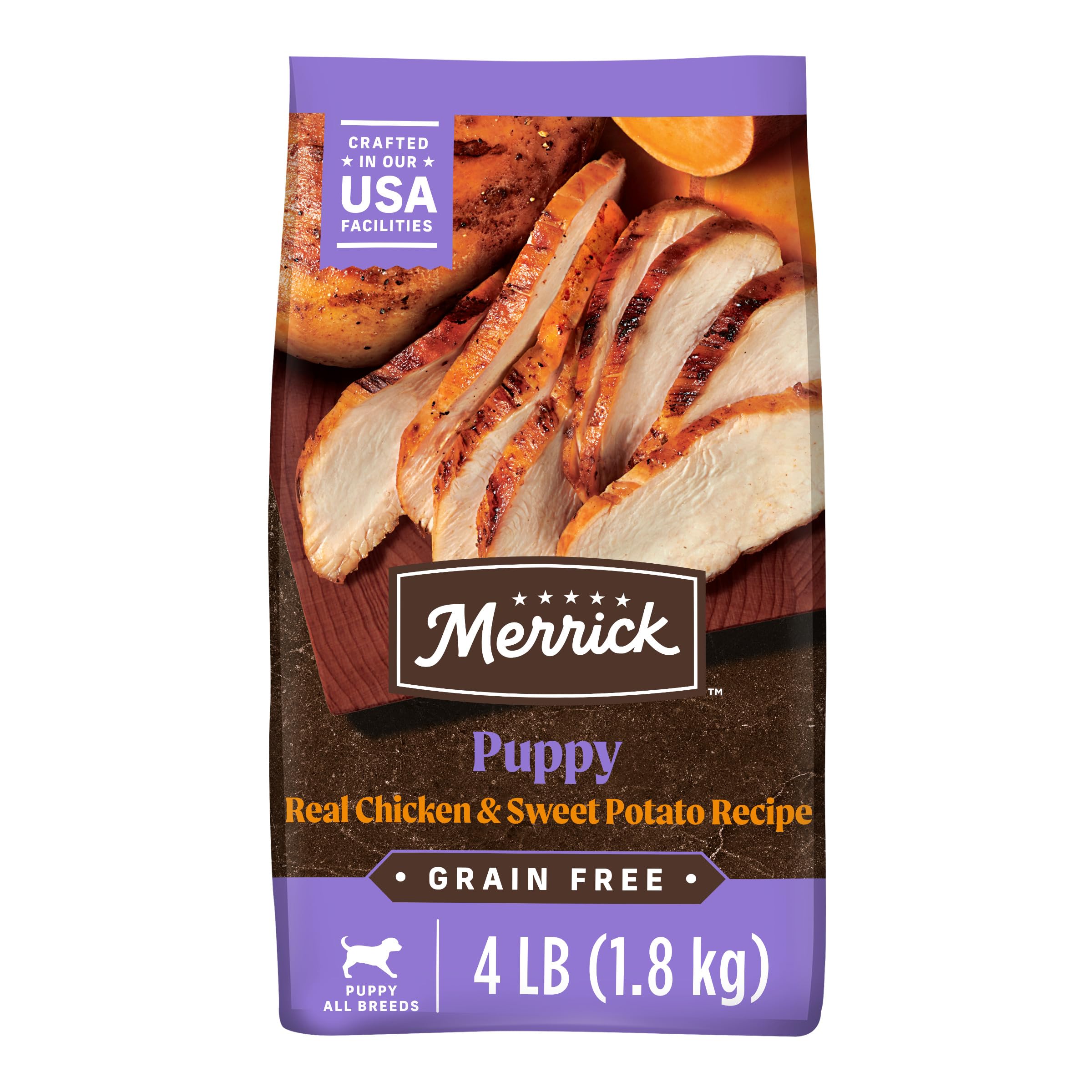 Merrick Premium Grain Free Dry Puppy Food, Wholesome And Natural Kibble With Real Chicken and Sweet Potato - 4.0 lb. Bag