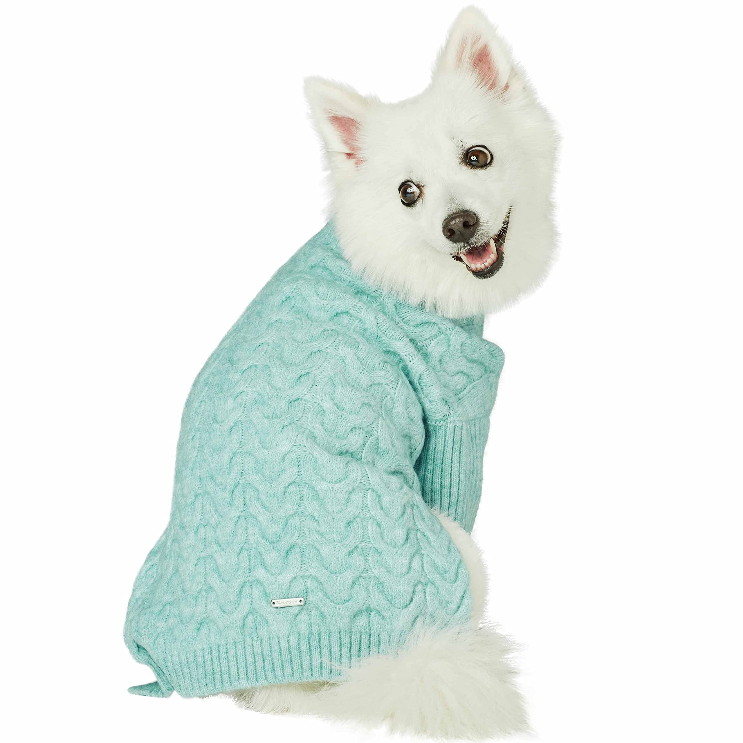 Blueberry Pet 2023 New Classic Fuzzy Textured Knit Pullover Turtle-Neck Dog Sweater In Heathered Jade, Back Length 14', Pack Of 1 Clothes For Dogs